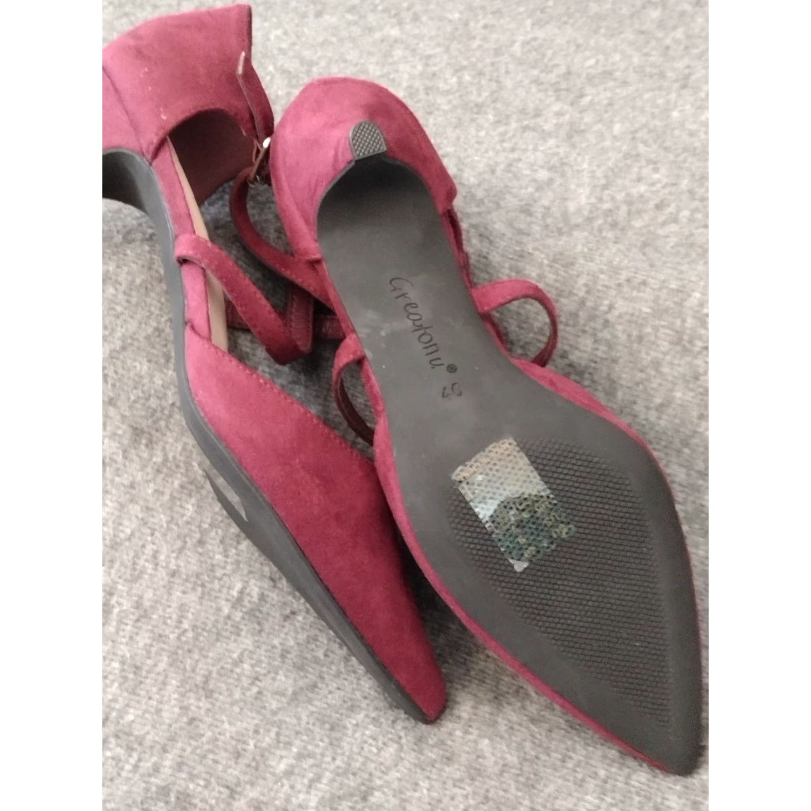 Vintage VINTAGE Greatonu Burgundy Suede Leather Ankle Strap Point Toe Size 10 Womens Heel 80s 90s Burgundy Leather Thong Cone Heels Mens? Size US 8 / IT 38 - 5 Thumbnail