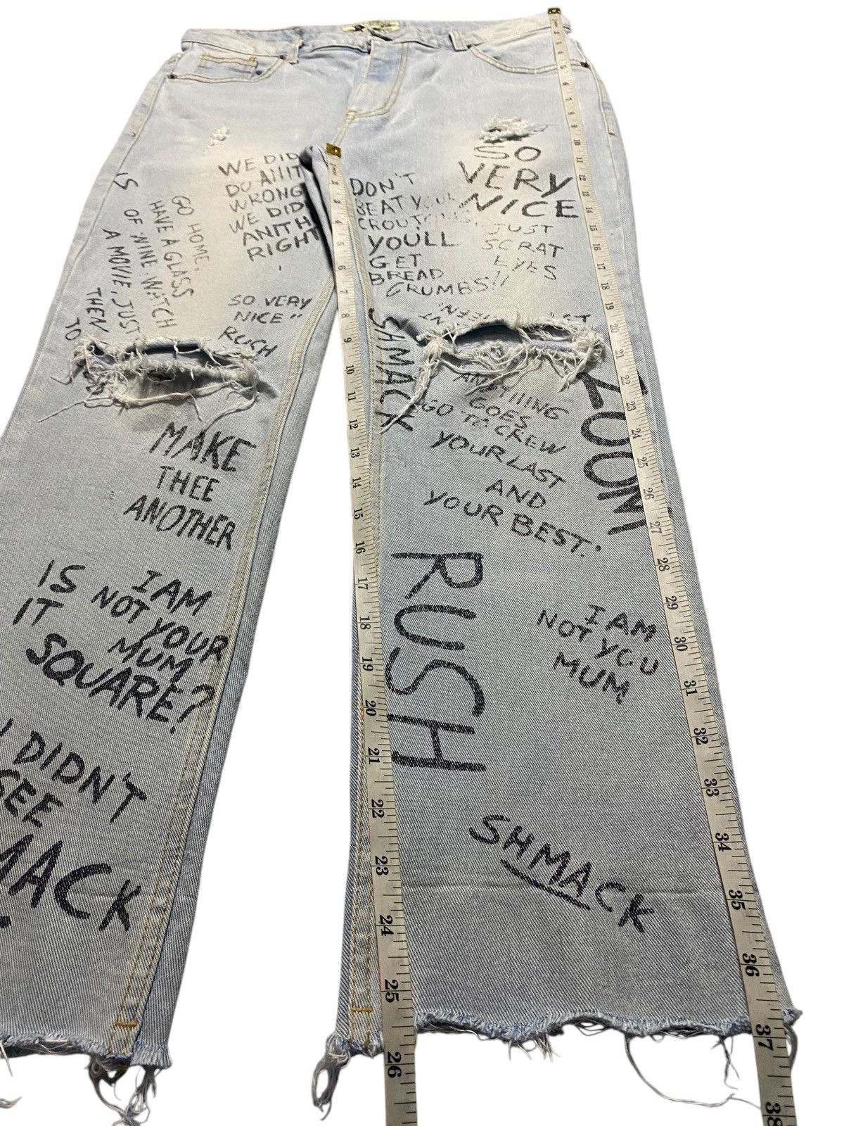 Japanese Brand Customised vintage jeans hand written slogan paint splatter Size US 31 - 13 Thumbnail