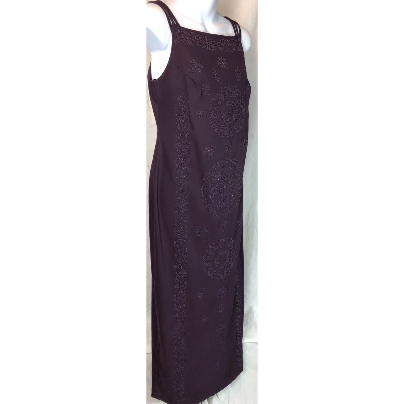 Vintage VINTAGE CDC Purple Bead Embroidered Halter Gown Dress 6P Long Slit Satin Petite Women Formal Prom Cocktail Party Wedding Size M / US 6-8 / IT 42-44 - 2 Thumbnail