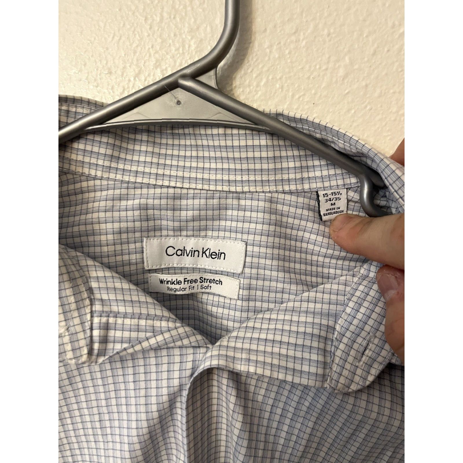 Calvin Klein Calvin Klein Infinite Wrinkle Free Mens M Button Up Long Sleeve Blue Gingham Shirt Size US M / EU 48-50 / 2 - 3 Thumbnail