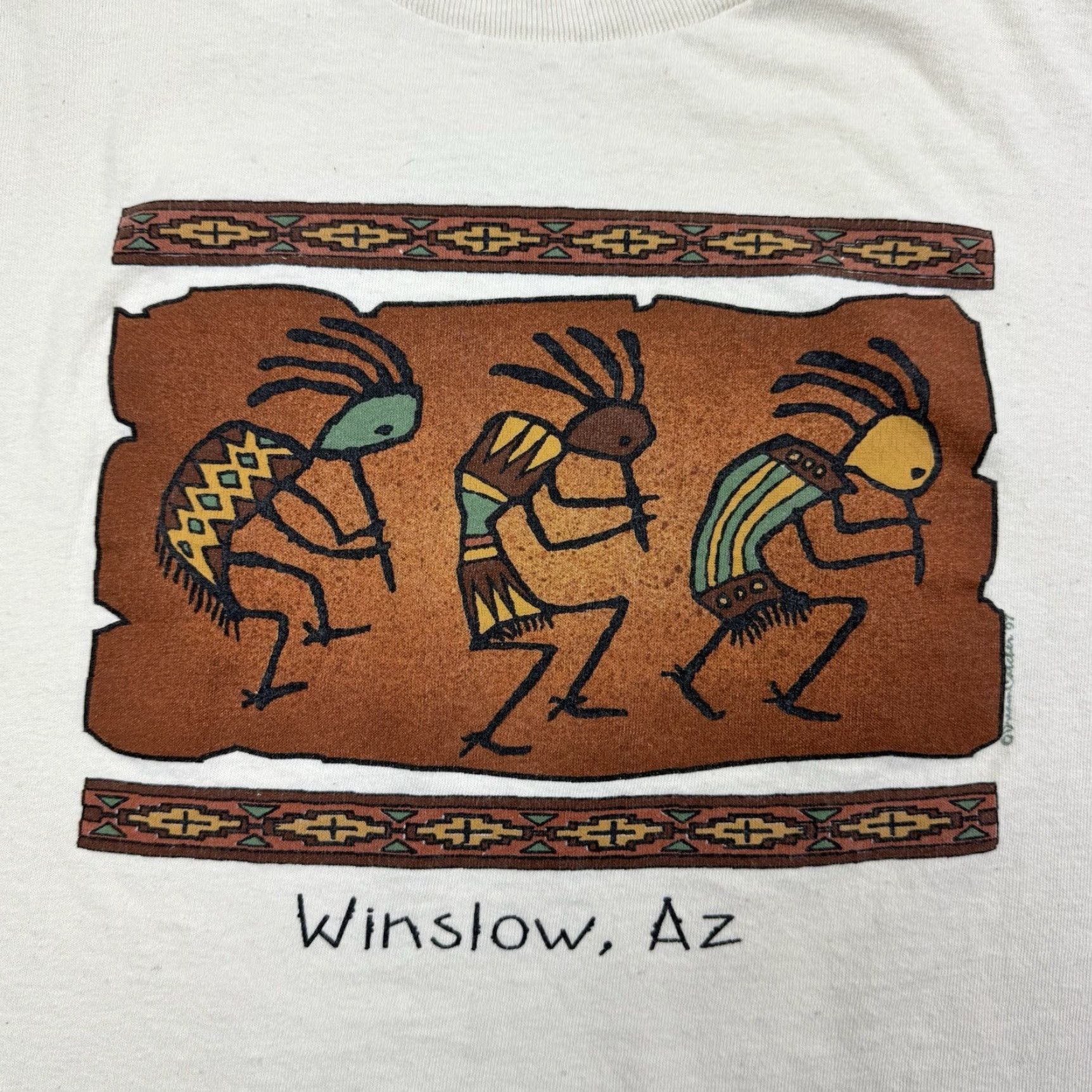 Delta VINTAGE Delta T-Shirt Men Adult Large Beige Cotton Tribal Nature USA 90s Aztec Winslow Arizona Shirt Crew Neck Short Sleeve Size US L / EU 52-54 / 3 - 3 Thumbnail