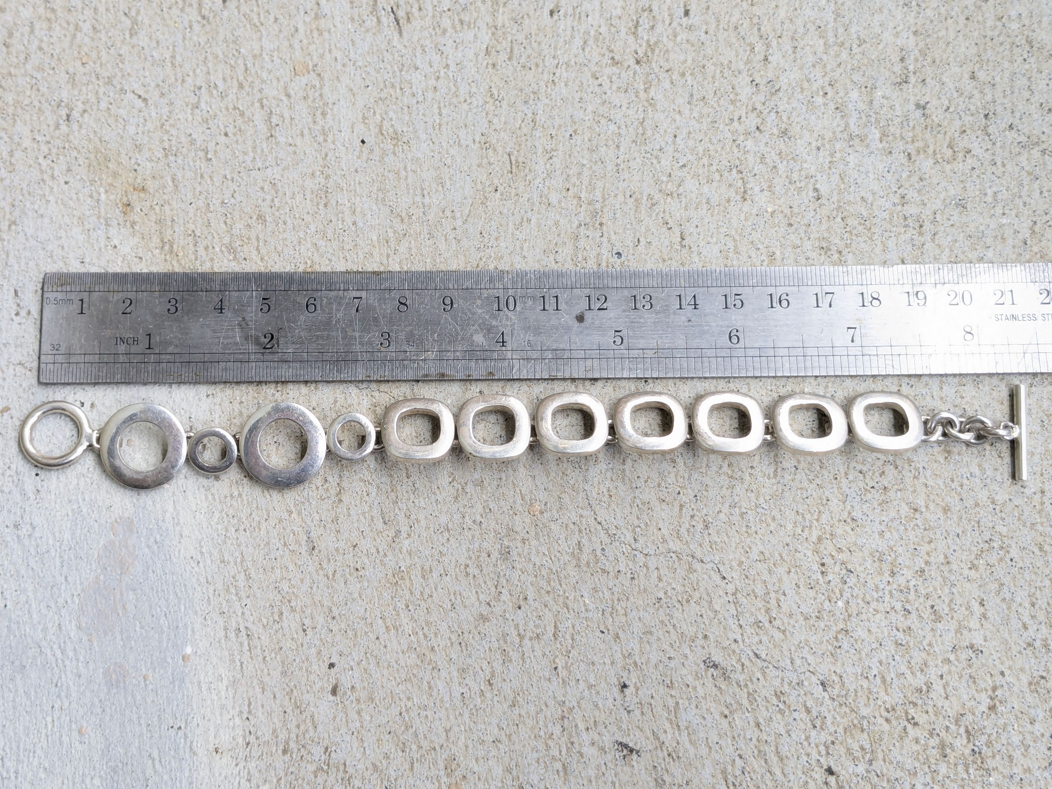 Sterling Silver × Vintage Sterling Silver Bracelet Round Square Modern Abstract Size ONE SIZE - 16 Thumbnail