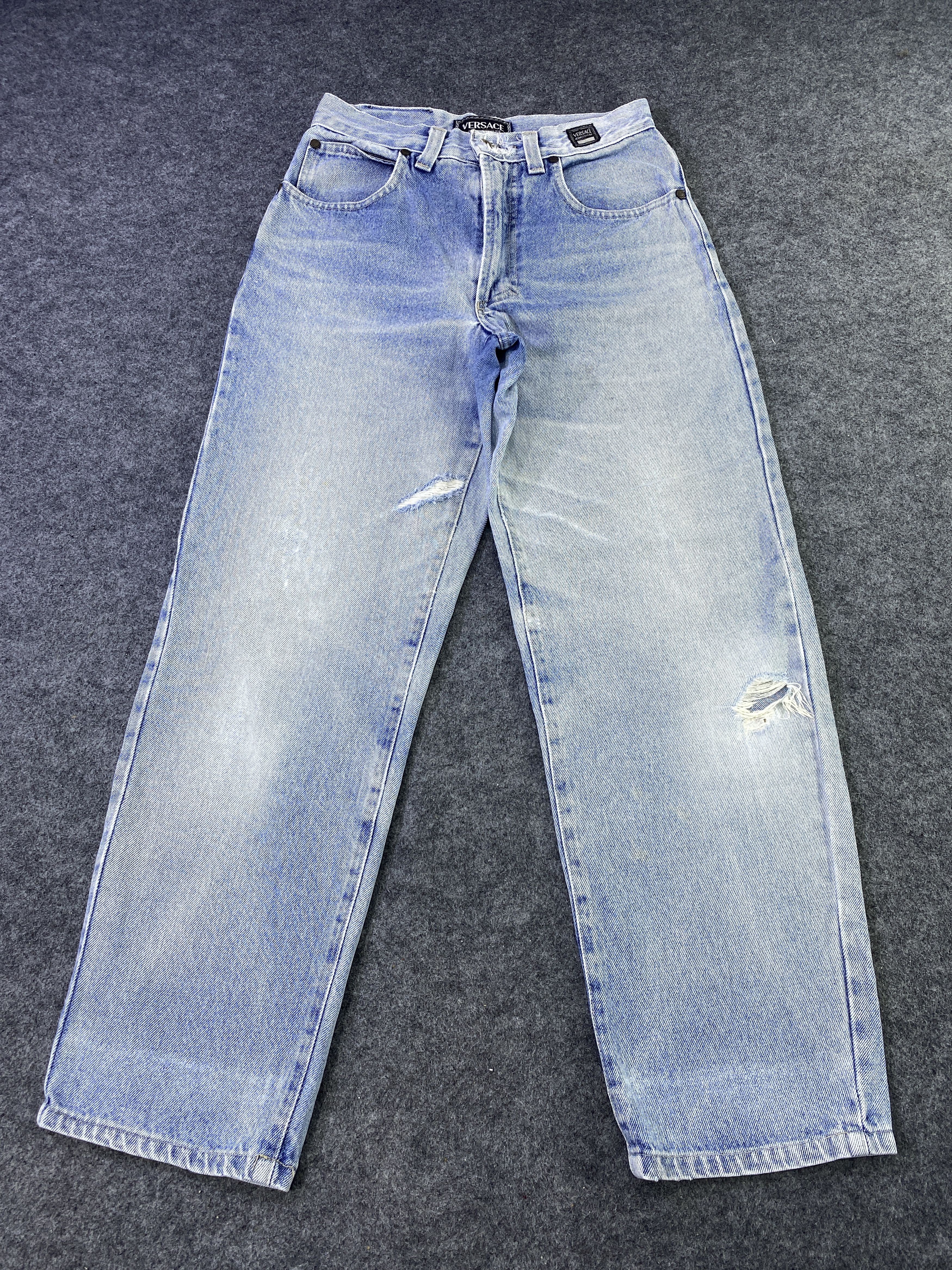 Versace Versace Distressed Blue Wash Jeans - J957 Size US 27 - 1 Thumbnail