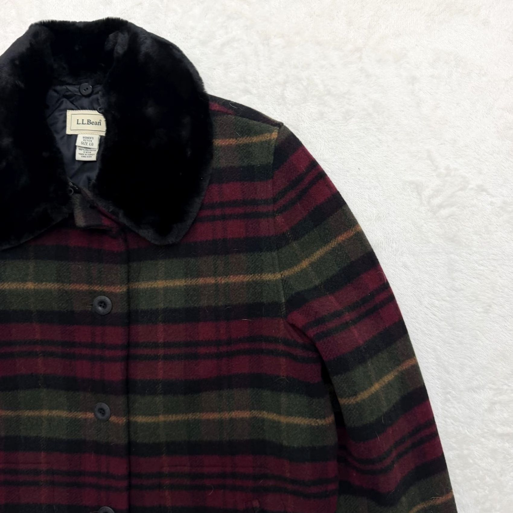 Vintage VINTAGE LL Bean Coat Jacket Womens Large Petite Plaid Faux Fur Collar Quilted Lined Size L / US 10 / IT 46 - 3 Thumbnail