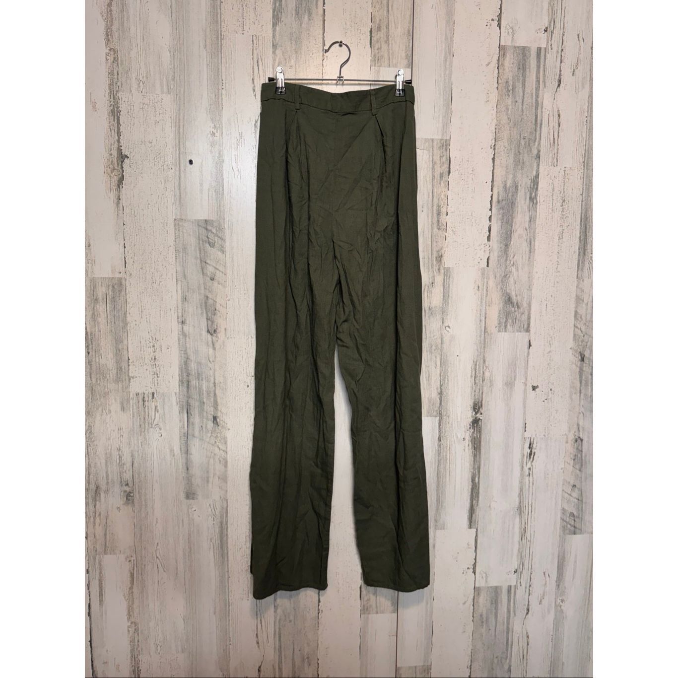 Other Fashion Nova Olive Green Wide Leg Pants Size M Linen Blend H Size 30" / US 8 / IT 44 - 6 Thumbnail