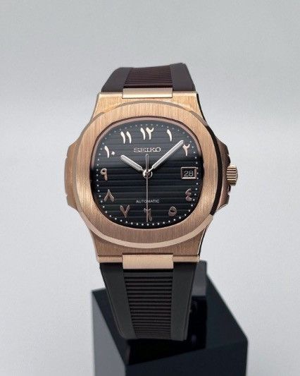 Japanese Brand Seiko Mod Nautilus Black Arabic Dial Rosegold Watch 41mm Size ONE SIZE - 2 Thumbnail