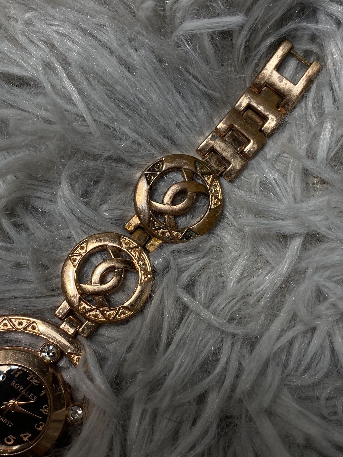 Vintage Royalex Gold-Tone Statement Watch with Black Dial Size ONE SIZE - 7 Thumbnail