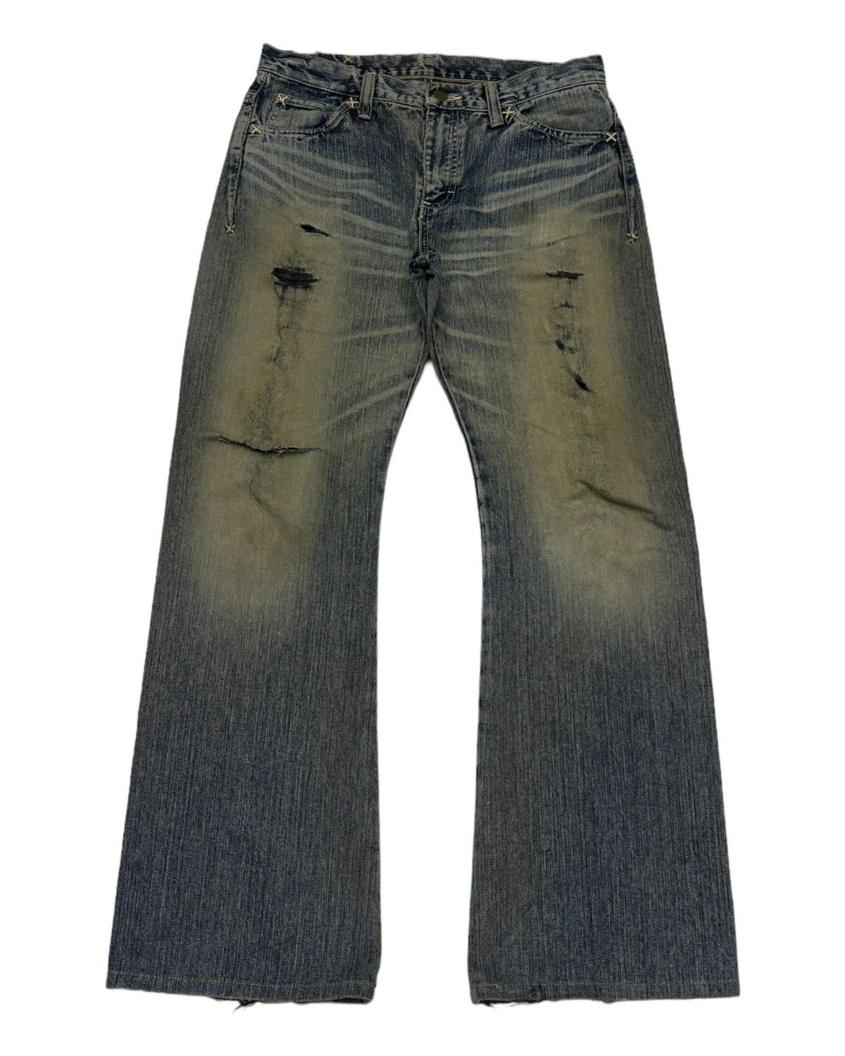 If Six Was Nine × Japanese Brand × Lee 🔥90s Lee Riders Flared Mud Wash Distress Denim Jeans Size US 32 / EU 48 - 5 Thumbnail