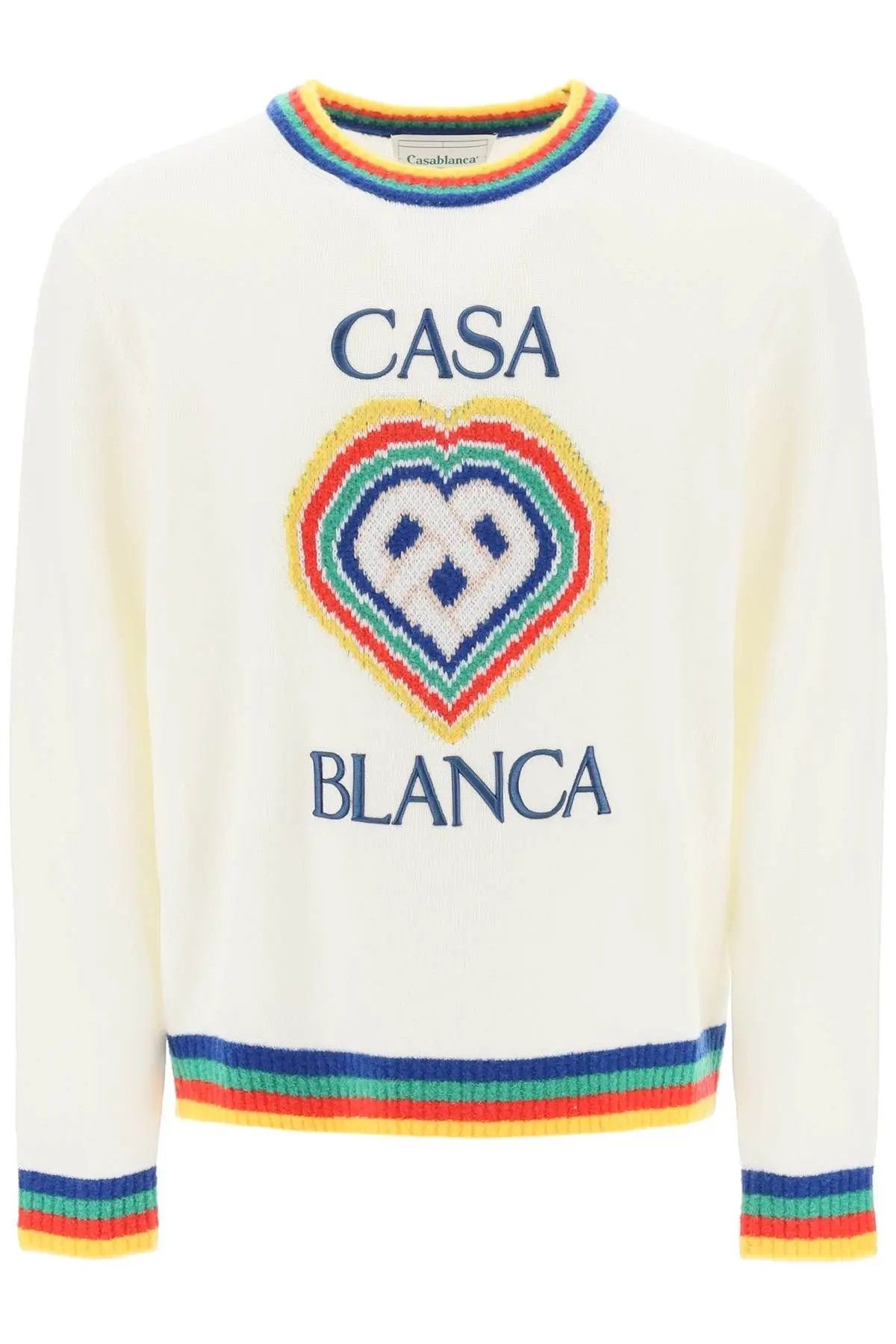 image of Casablanca O1S22I1N0224 Rainbow Heart Virgin Wool Sweater In White, Men's (Size Medium)