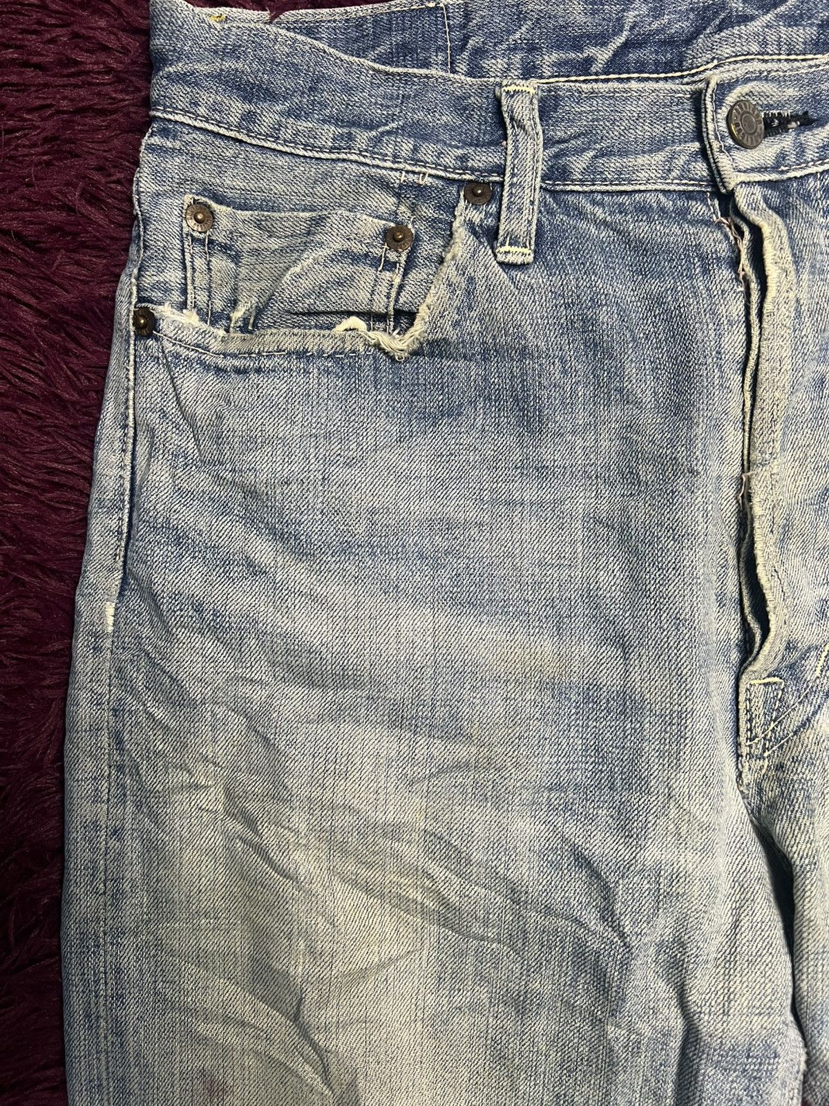 OMNIGOD VTG OMNIGOD Japan Distressed Thrashed Selvage Denim Jean(47) Size US 33 - 3 Thumbnail