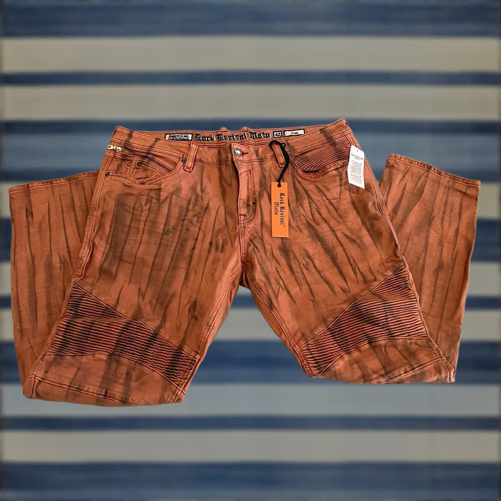 Vintage Rock Revival Jeans Distressed Orange Denim Mens 42x32 NWT Moto Biker Cotton/Elastane Jeans Mens Size US 42 / EU 58 - 1 Thumbnail