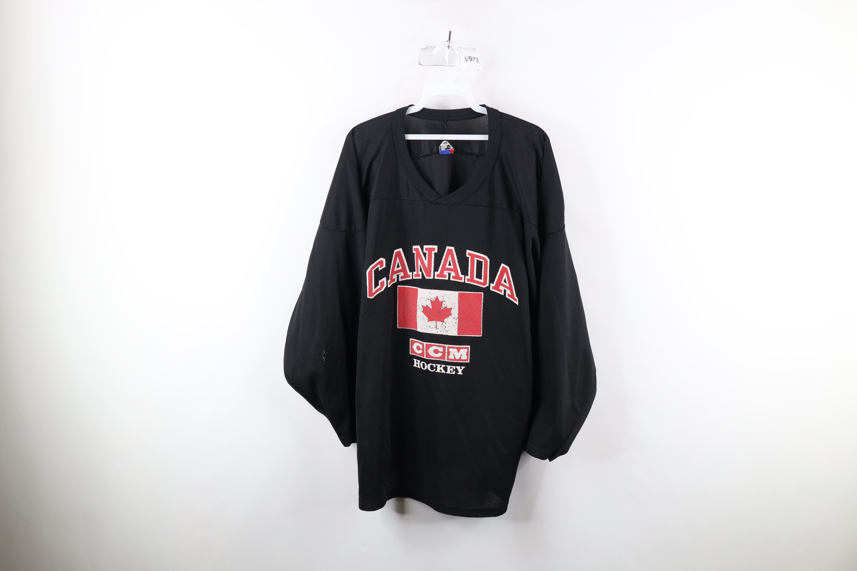 image of 90's Ccm Spell Out Canada Hockey Jersey Black, Men's (Size 2XL)