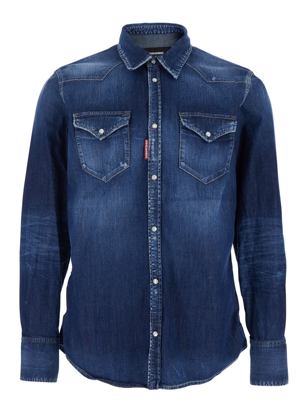 Dsquared2 Classic Collar Shirt with Two Front Pockets in Blue Denim for Men Size US XL / EU 56 / 4 - 1 Thumbnail