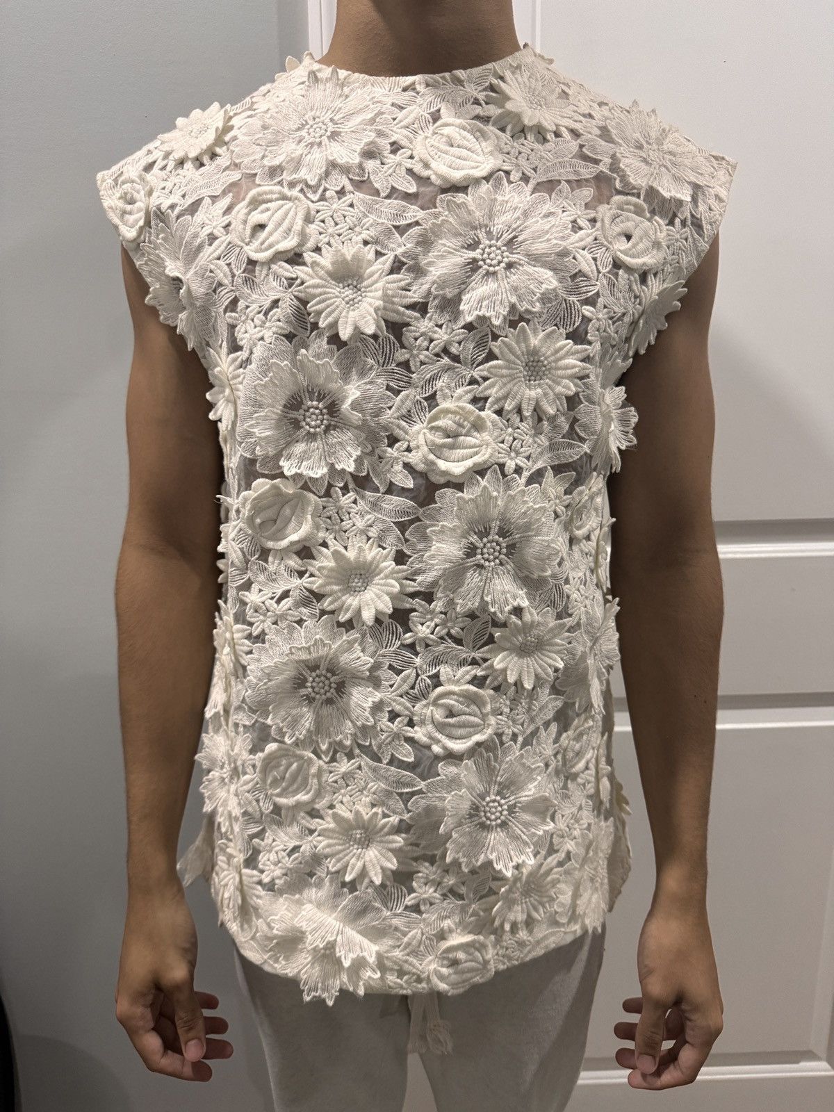 Calvin Klein 205W39NYC × Raf Simons Rare 3D lace white tank | Grailed