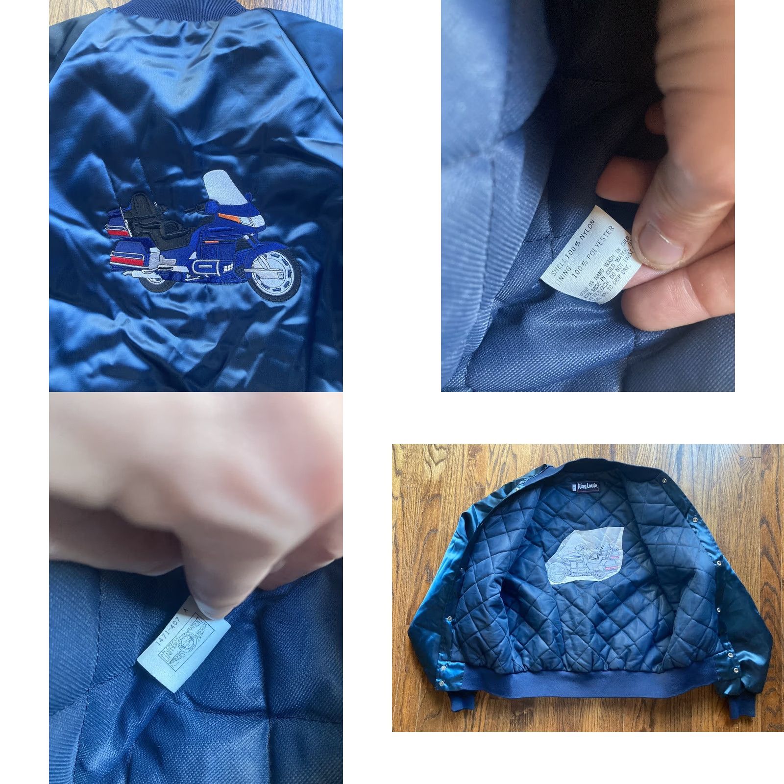 Vintage VINTAGE King Louie Jacket 80s Bomber Jacket Blue Satin Nylon Polyester Mens S Small Blue 80s Theme Biker Royalty Size US S / EU 44-46 / 1 - 8 Thumbnail