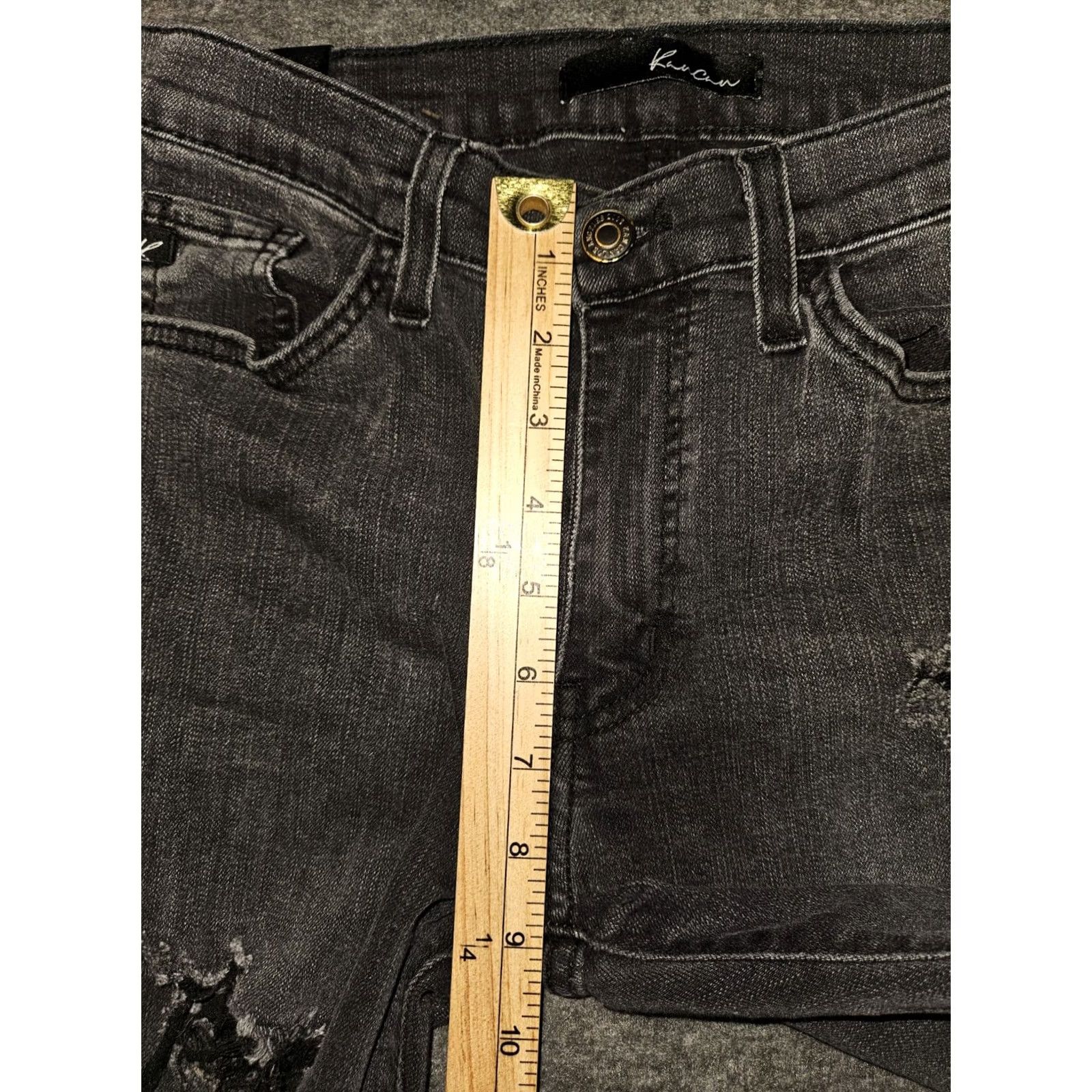 Vintage Kancan Jeans Mid Rise Skinny Black Distressed USA Preppy Women's 28 Ankle Size 28" / US 6 / IT 42 - 5 Thumbnail