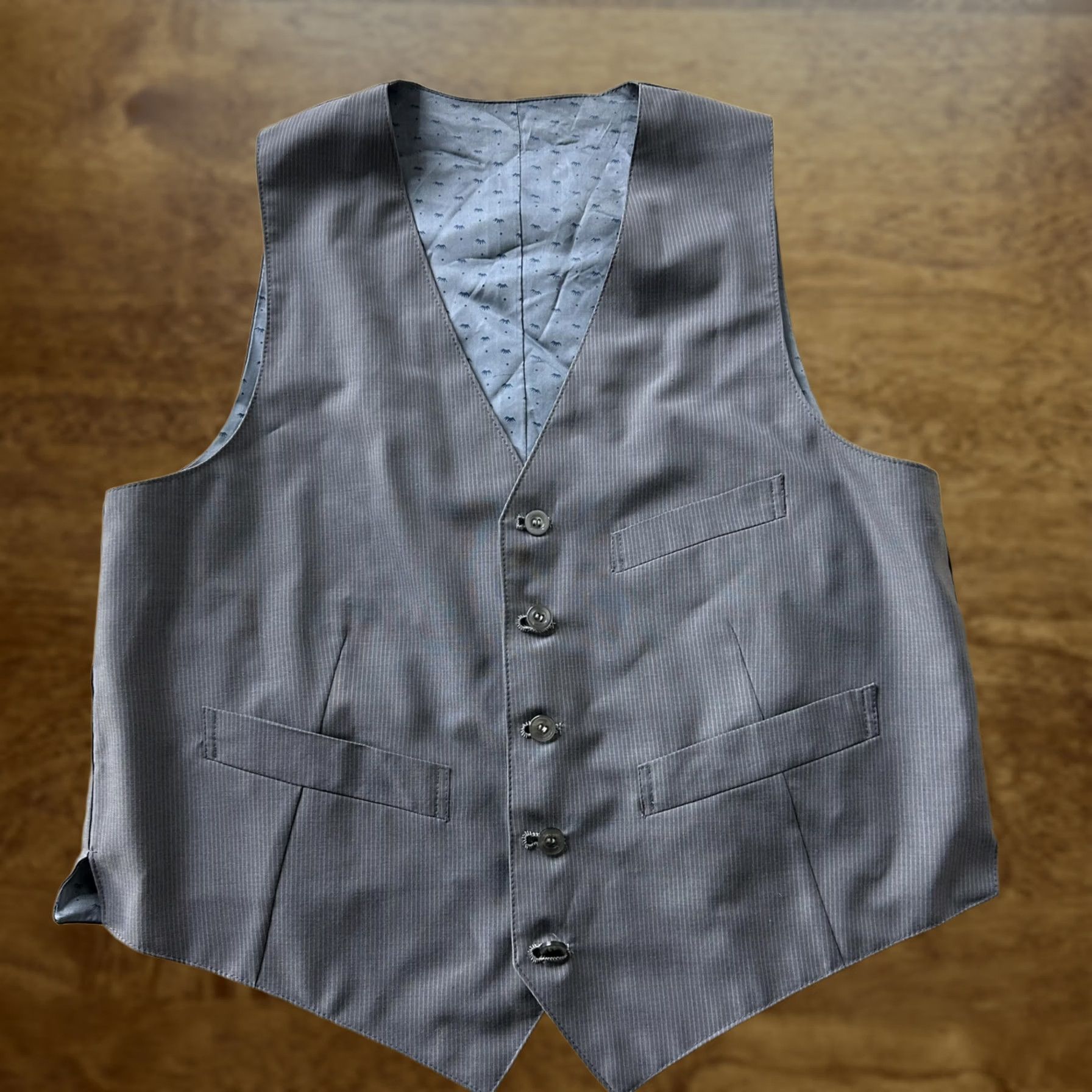 Vintage Suit Vest Mens Large Gray Striped Waistcoat Five-Button Formal Wedding Shirt Alternative: None Size US L / EU 52-54 / 3 - 1 Thumbnail