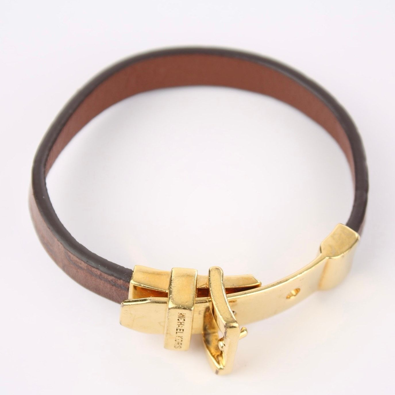 Michael Kors Michael Kors Brown Leather Gold Buckle Bracelet Size ONE SIZE - 1 Thumbnail