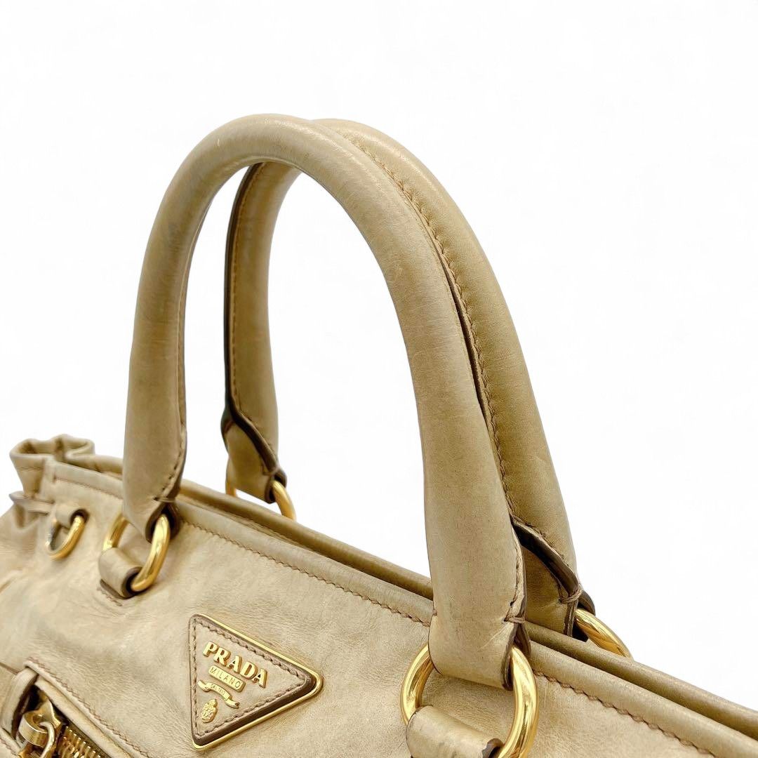 Prada Prada - Beige Leather Shoulder Bag 2Way Handbag Size ONE SIZE - 6 Thumbnail