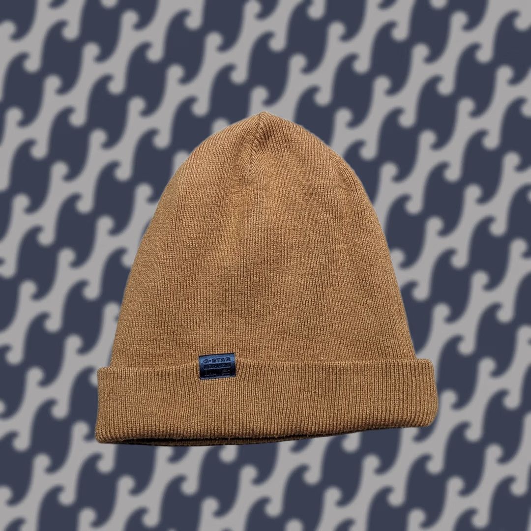 G-Star G-Star Beanie Hat One Size Cuffed Knit Stretch Beige Unisex Adults Mens Womens Boys Girls Size ONE SIZE - 1 Thumbnail