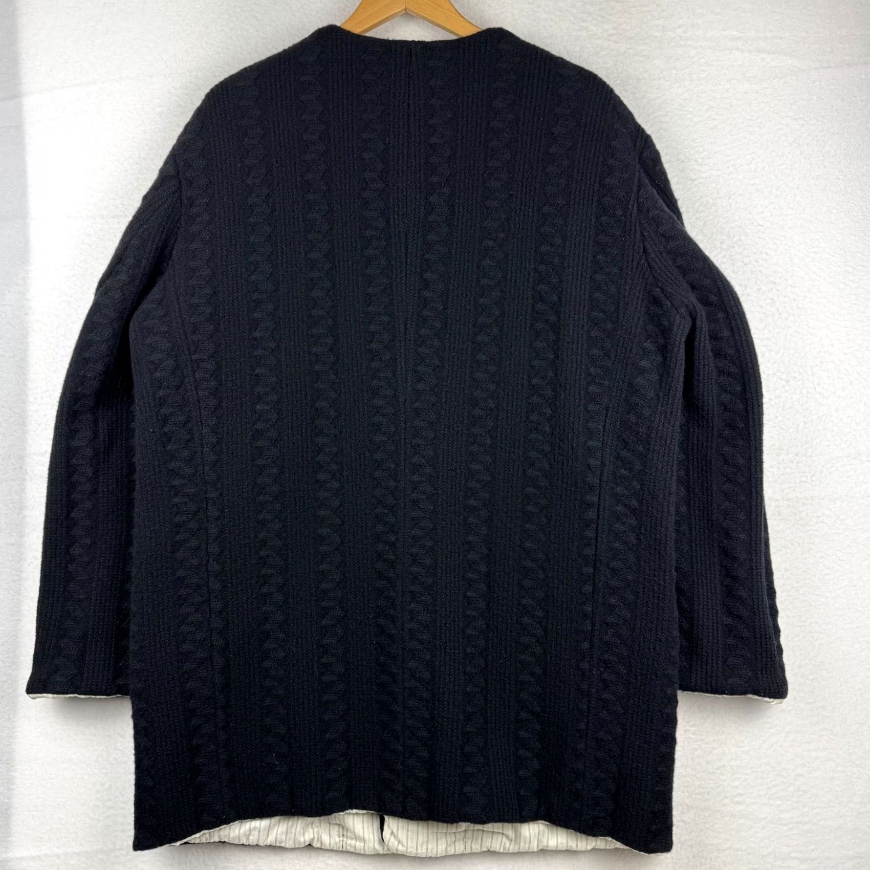 Yohji Yamamoto Yohji Yamamoto Pour Homme Coat Wool Cable Knit Collarless Long Overcoat Black M Regular Men Series Japan Size US M / EU 48-50 / 2 - 5 Thumbnail