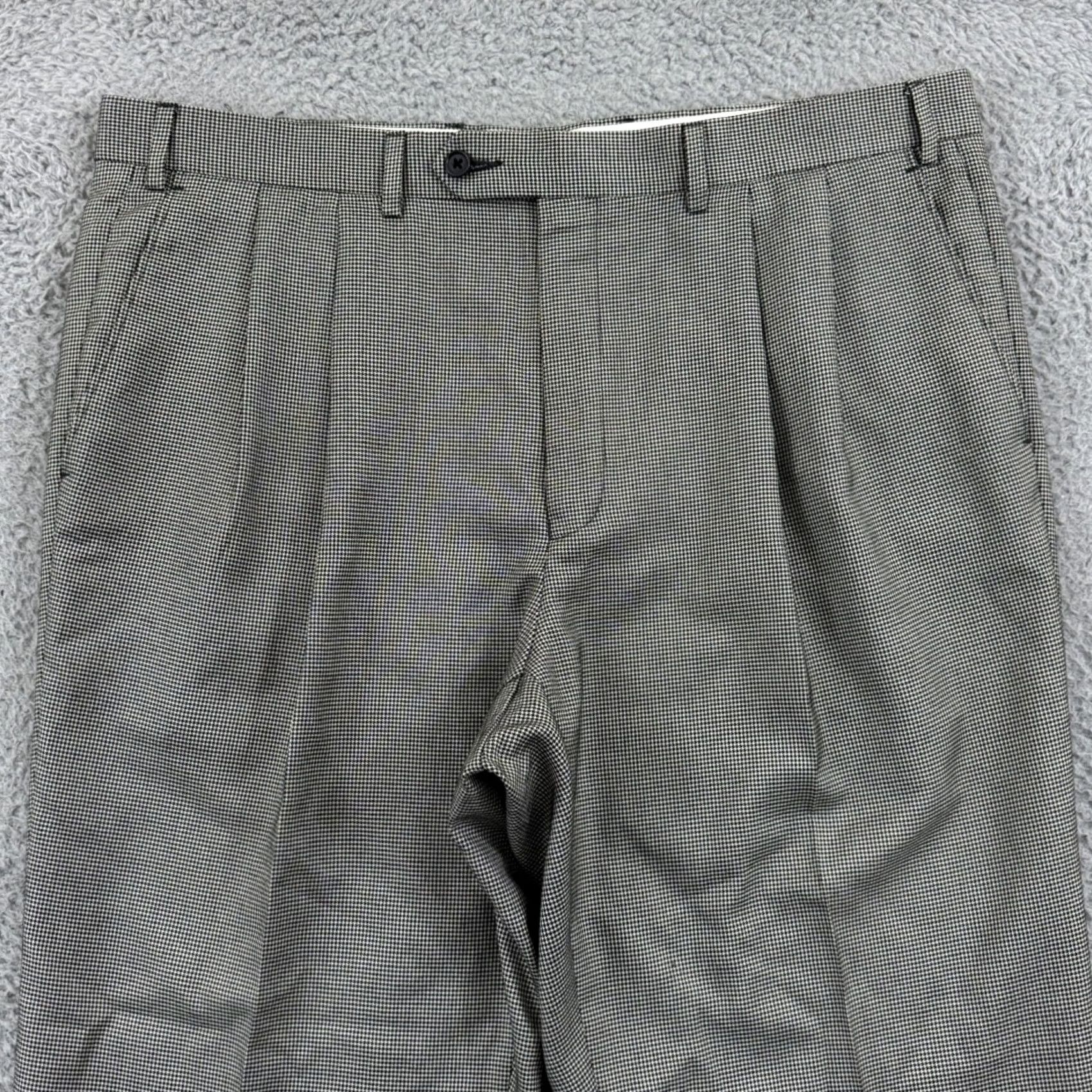 Ralph Lauren VINTAGE Lauren Ralph Lauren Pants Mens 38x30 Pleated Houndstooth Career Preppy Zip Gray Check Dress Pants Mens Size US 38 / EU 54 - 3 Thumbnail