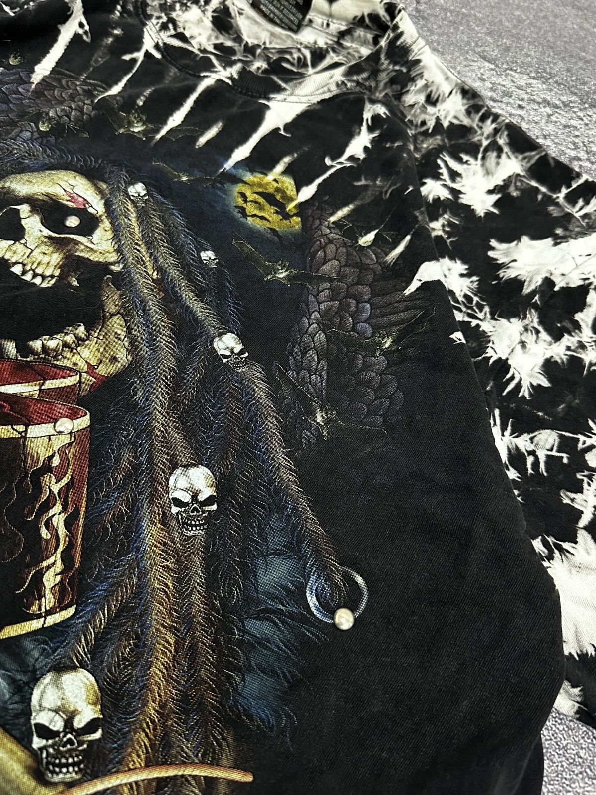 Vintage Vintage 90s Gream Reaper Skeleton Rock T-Shirt Tie-Dye Size US XL / EU 56 / 4 - 8 Thumbnail