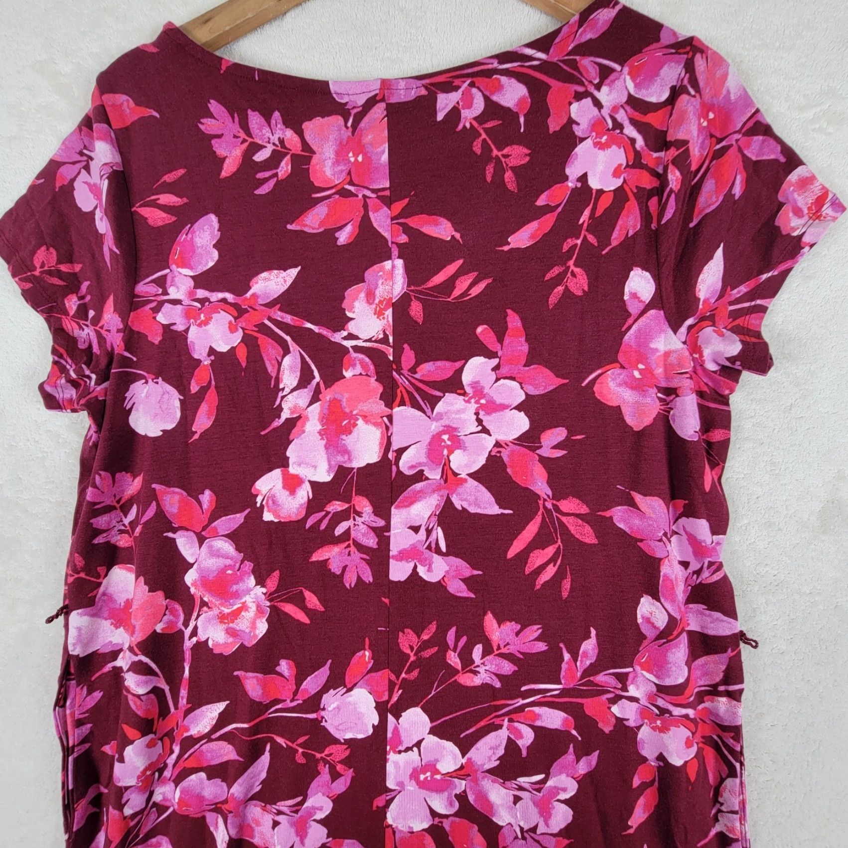 J. Jill J. Jill Dress Women's Maxi Floral Stretch Knit Cranberry Red Multicolor Cap Sleeve Round Neck M Cranberry Red Floral Maxi Dress Womens Size M / US 6-8 / IT 42-44 - 4 Thumbnail