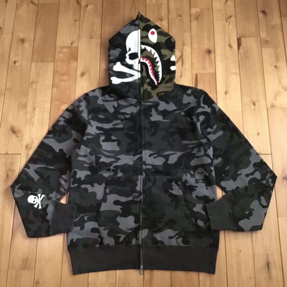 image of Bape Vs Mastermind Shark Full Zip Hoodie A Bathing Ape Mmj in Gray Camo, Men's (Size Medium)