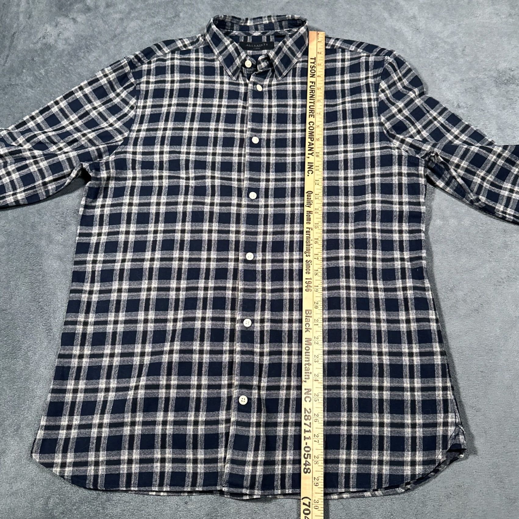 Allsaints AllSaints Shirt Mens Medium Navy Blue Plaid Check Flannel Oneida Long Sleeve Size US M / EU 48-50 / 2 - 7 Thumbnail