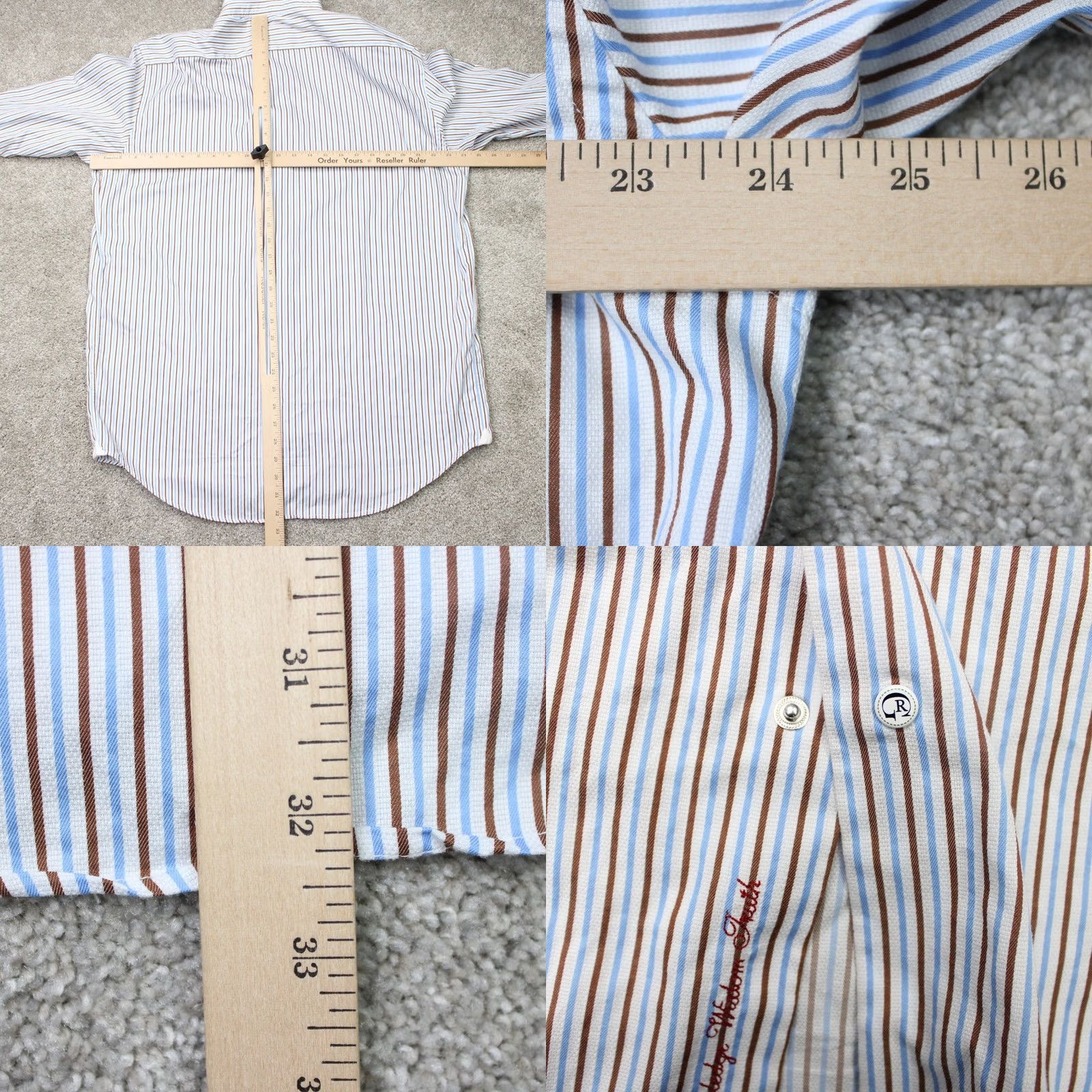 Robert Graham Robert Graham Shirt Mens 17.5 44 Blue/Brown Contrast Collar Cotton Long Sleeve Dress Shirt Mens Size US XXL / EU 58 / 5 - 9 Thumbnail