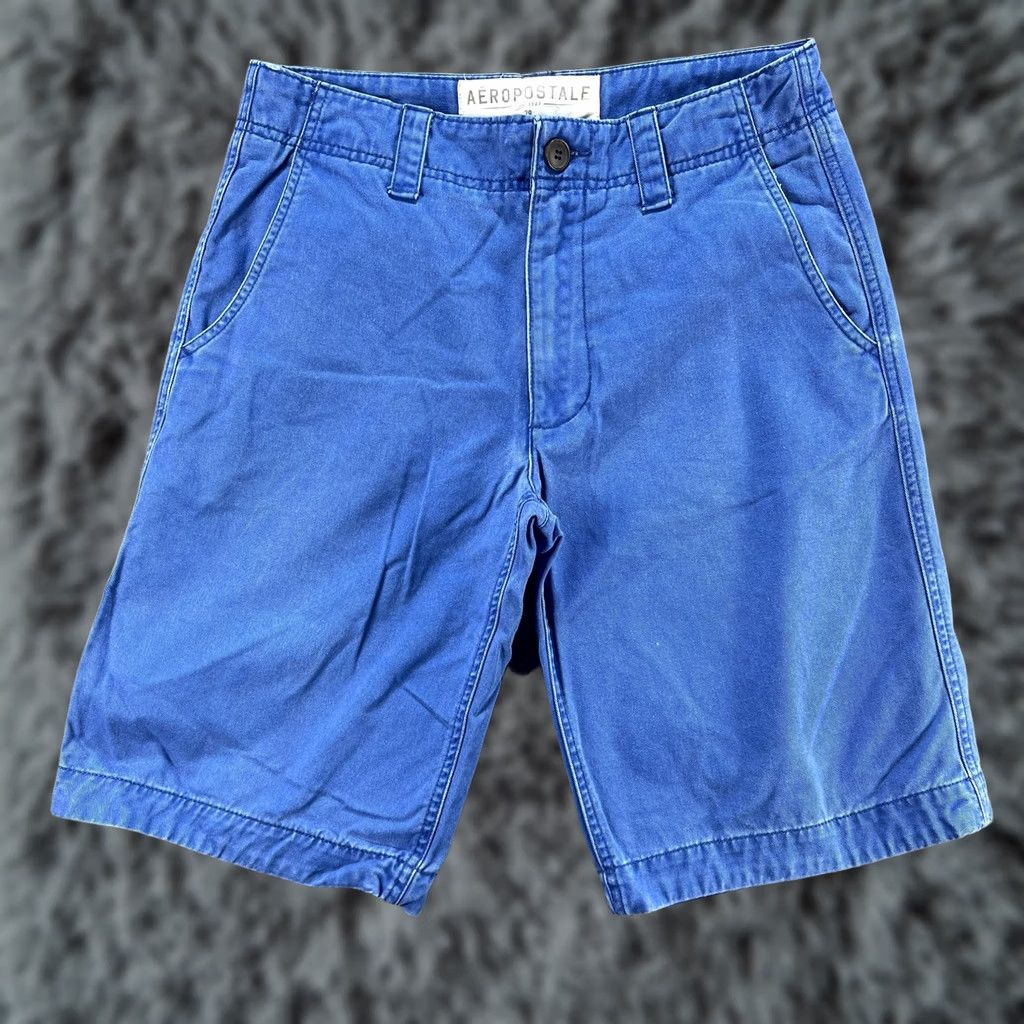 Vintage Aeropostale Shorts Mens 29 Blue Chino Twill Flat Front Casual Cotton Zip Fly Size US 29 - 1 Thumbnail