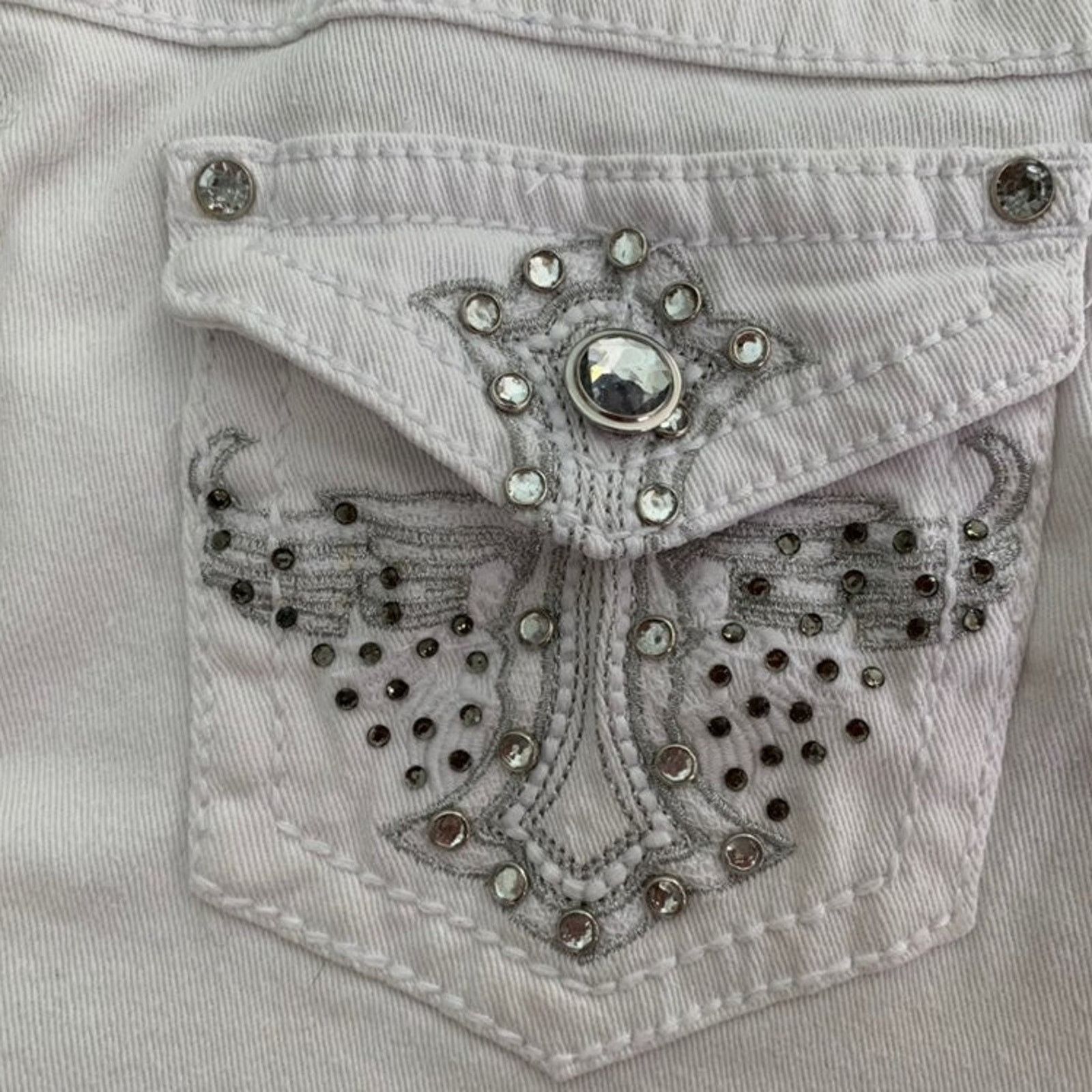 Other Earl Jeans Women's Size 6 Denim Shorts White Diamond Studs Size 28" / US 6 / IT 42 - 9 Thumbnail
