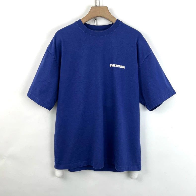 Balenciaga Balenciaga Blue reverse embroidered monogram logo short sl Size L / US 10 / IT 46 - 2 Thumbnail