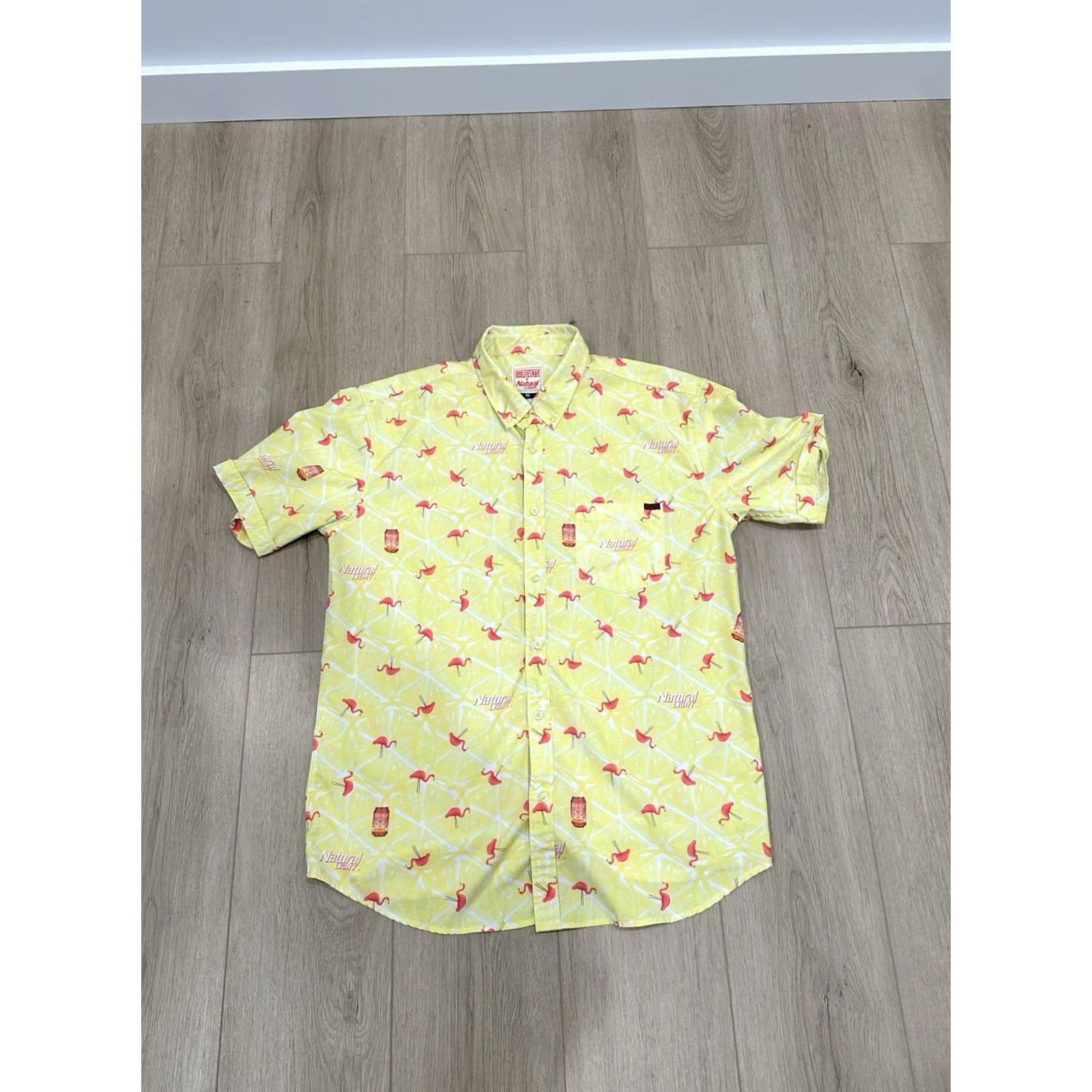 Pinko RSVLTS x Natural Light Shirt Mens XL Yellow Pink Short Sleeve Button Down Size US XL / EU 56 / 4 - 2 Thumbnail