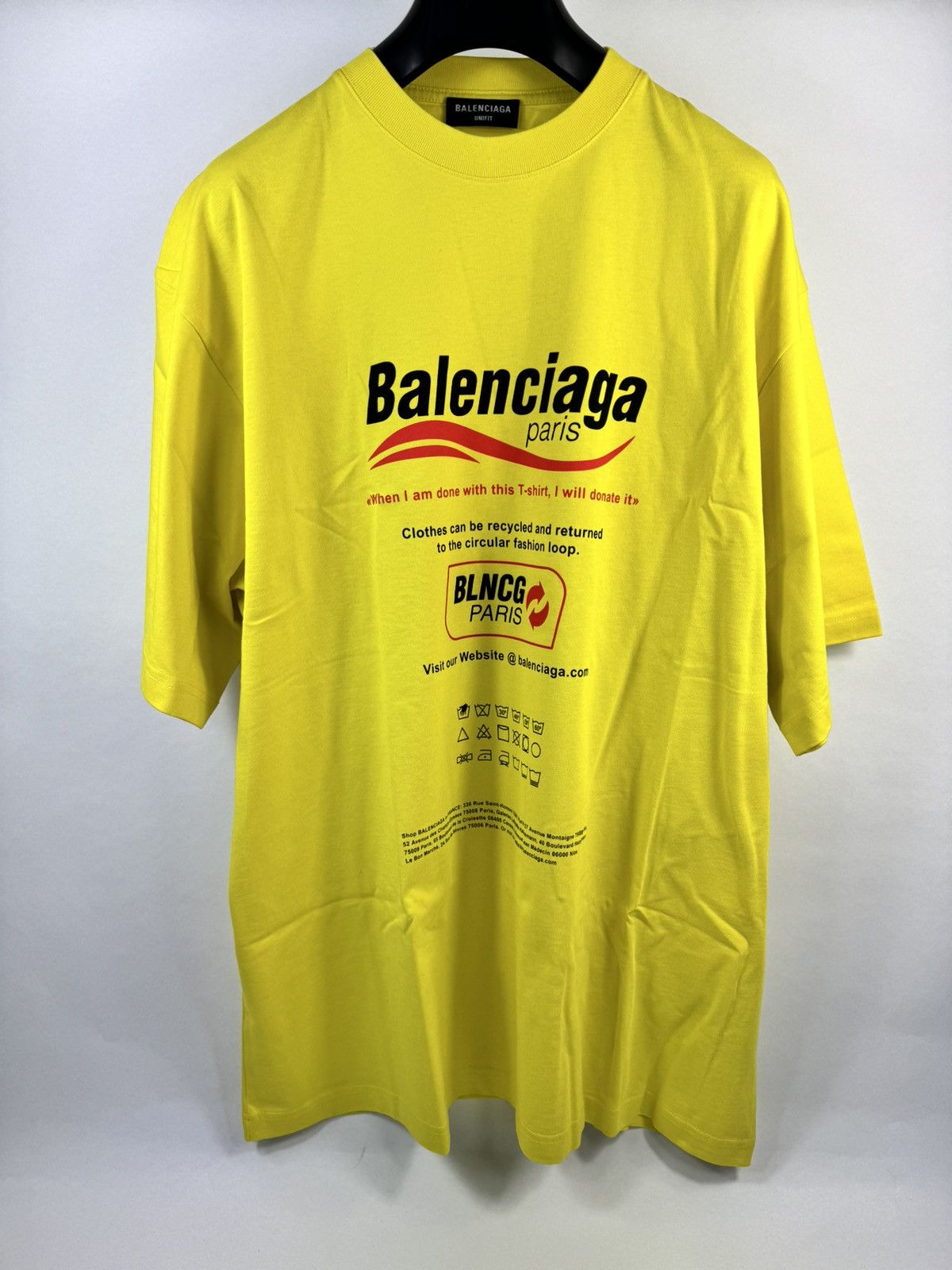 image of Balenciaga Dry Very Oversized Printed Yellow T-Shirt, Men's (Size Small)