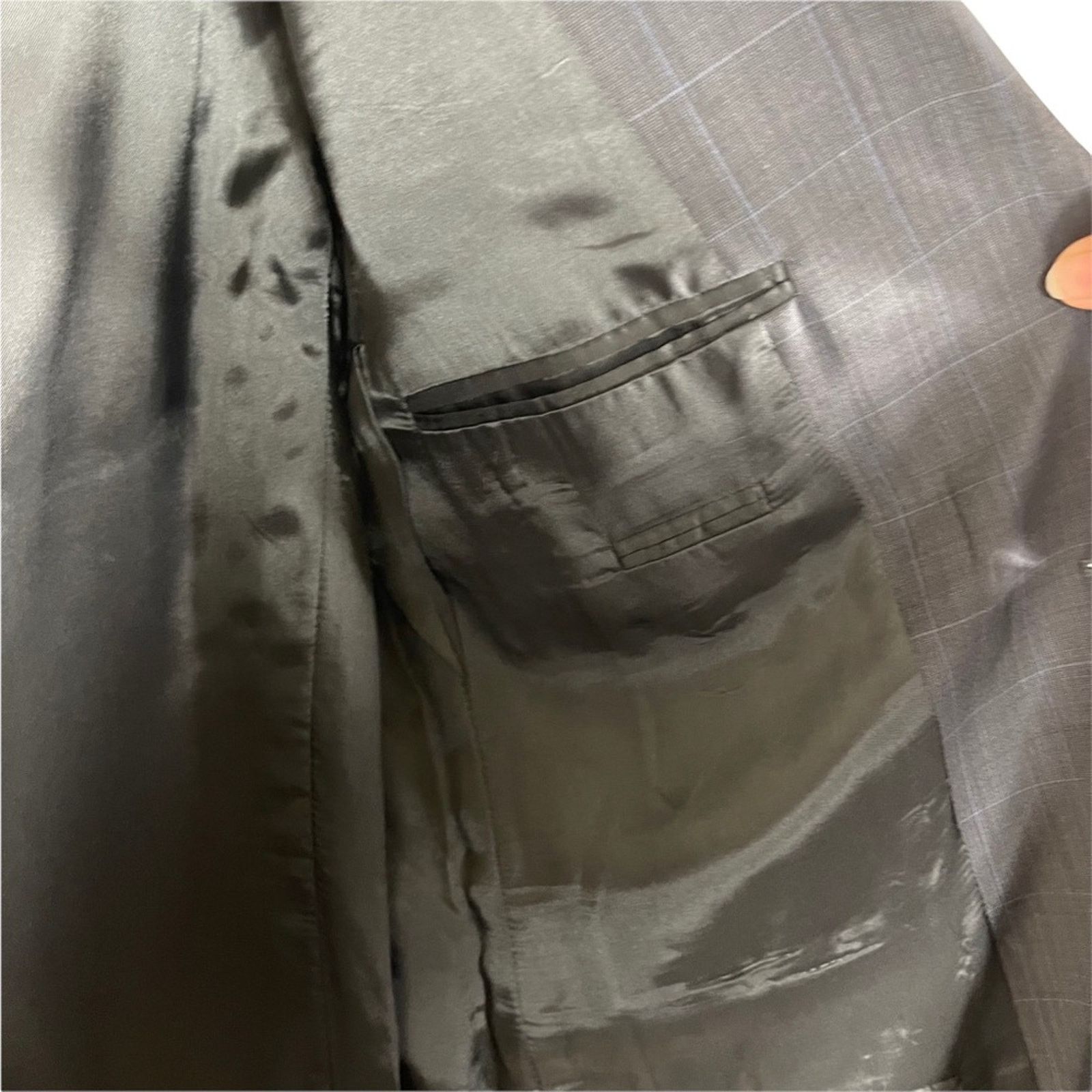 Barneys New York Barneys New York Grid Print Wool 2 Button Blazer Gray 40 S Size 40S - 7 Thumbnail