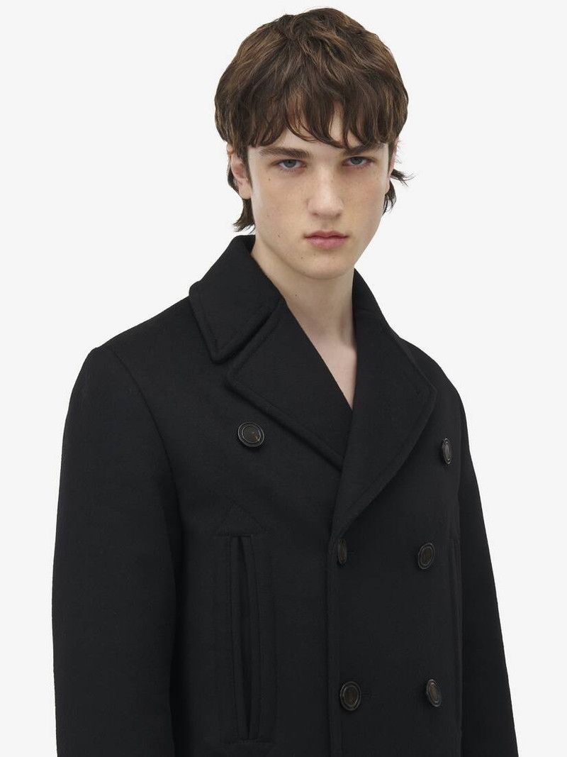 Alexander McQueen o1srvl11e0226 Wool Felt Peacoat In Black Size US L / EU 52-54 / 3 - 6 Thumbnail