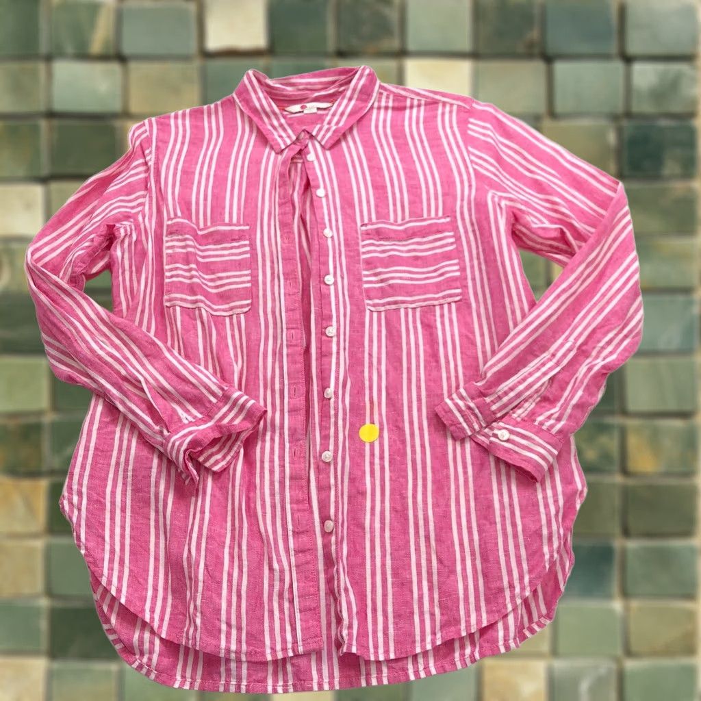 Boden Boden Pink 100% Linen Women's Button-Up Long Sleeve Striped Shirt Size 6, Regular, Collar, Casual, All Seasons, Machine Washable - Womens Size M / US 6-8 / IT 42-44 - 1 Thumbnail