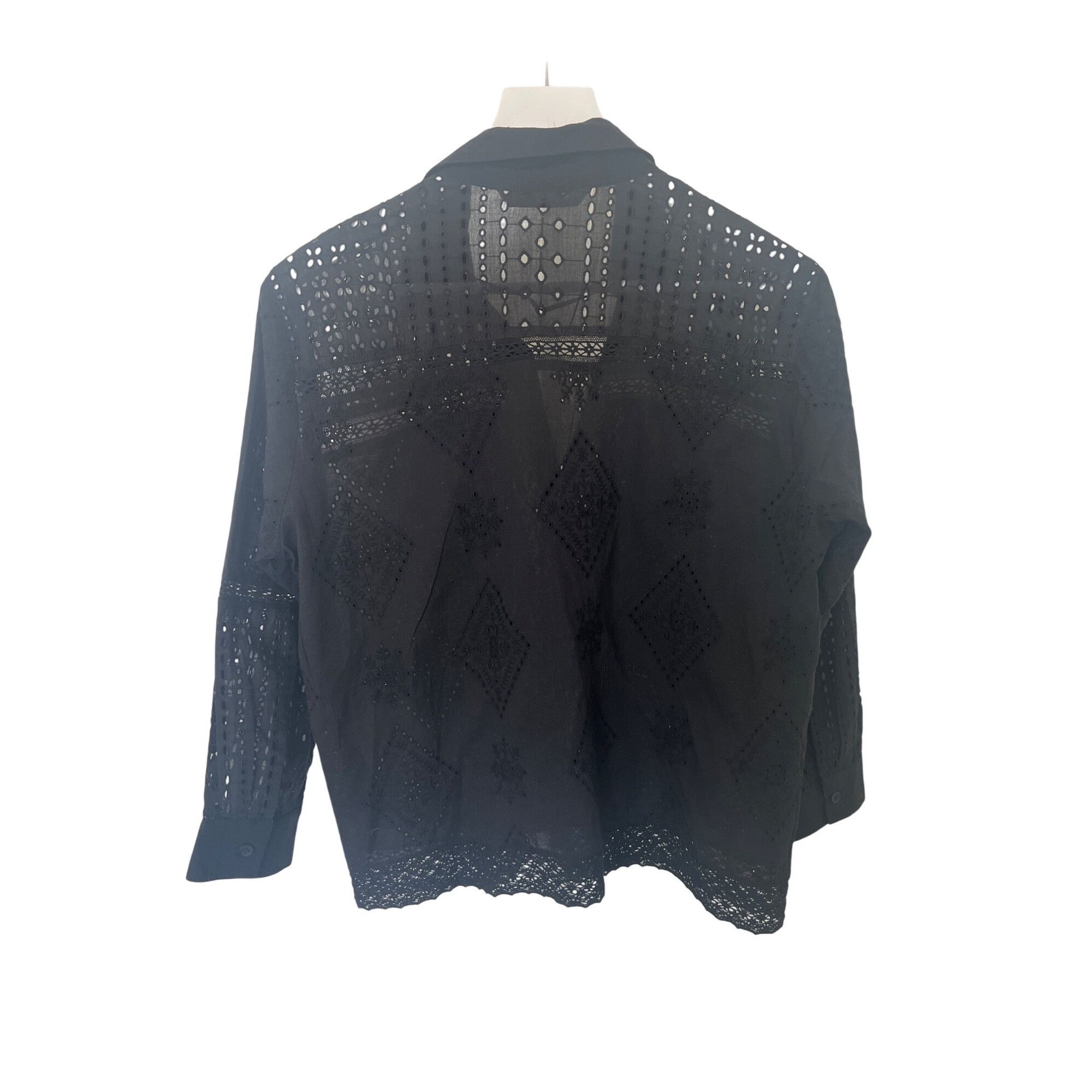 Zara Zara Black Embroidered Eyelet Button-Up Shirt Size M / US 6-8 / IT 42-44 - 3 Thumbnail