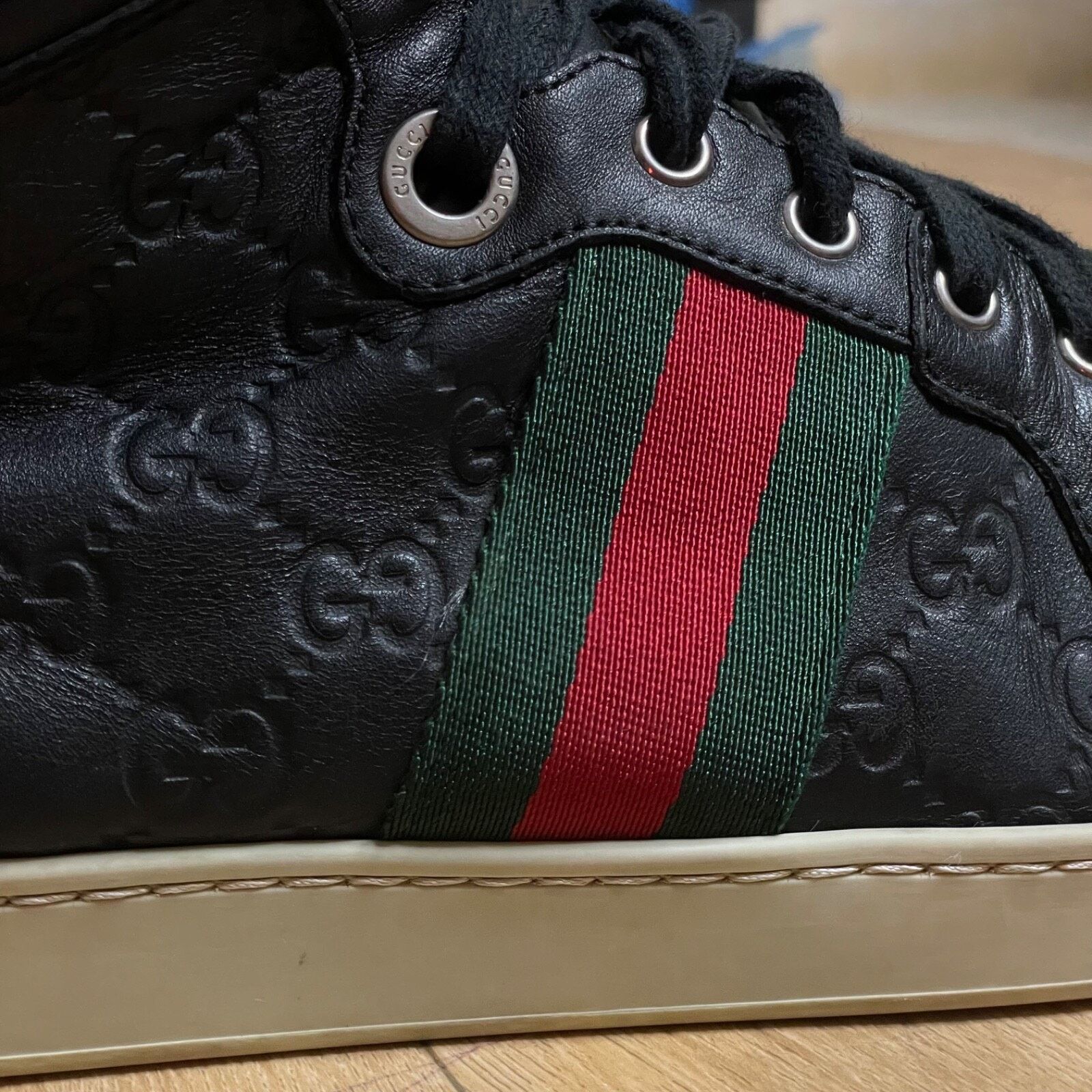 Gucci GUCCI Sneakers GG Web Dapper Black Leather High Top Monogram Size US 12 / EU 45 - 12 Thumbnail