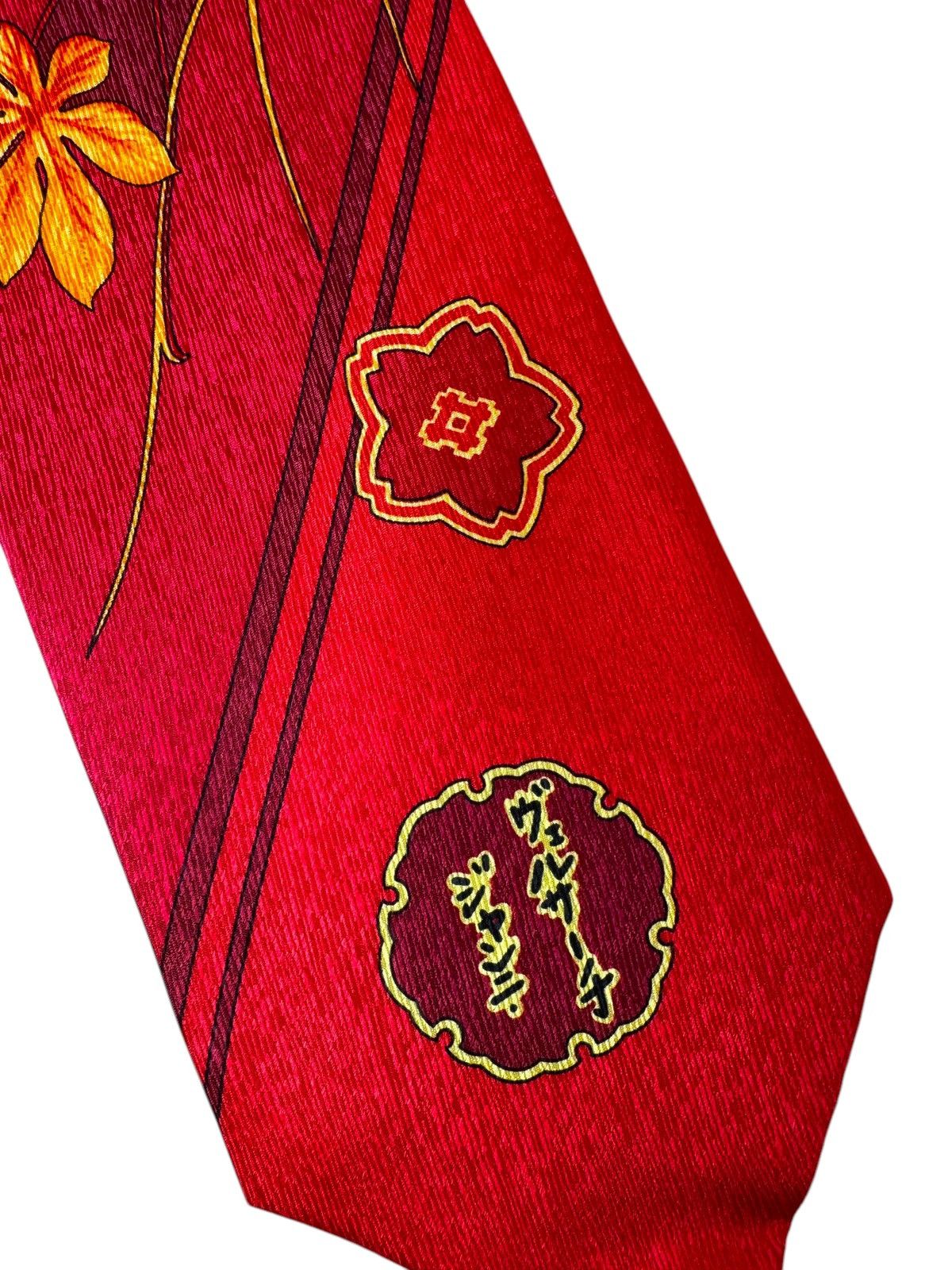 Gianni Versace Vintage Silk Tie – Red Floral Japanese-Insp