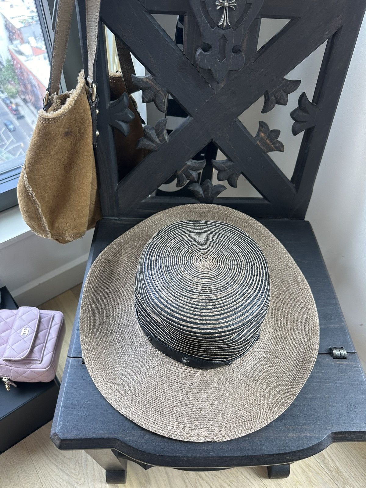 Chrome Hearts CHROME HEARTS ST TROPEZ STRAW LEATHER FEDORA HAT Size ONE SIZE - 4 Thumbnail