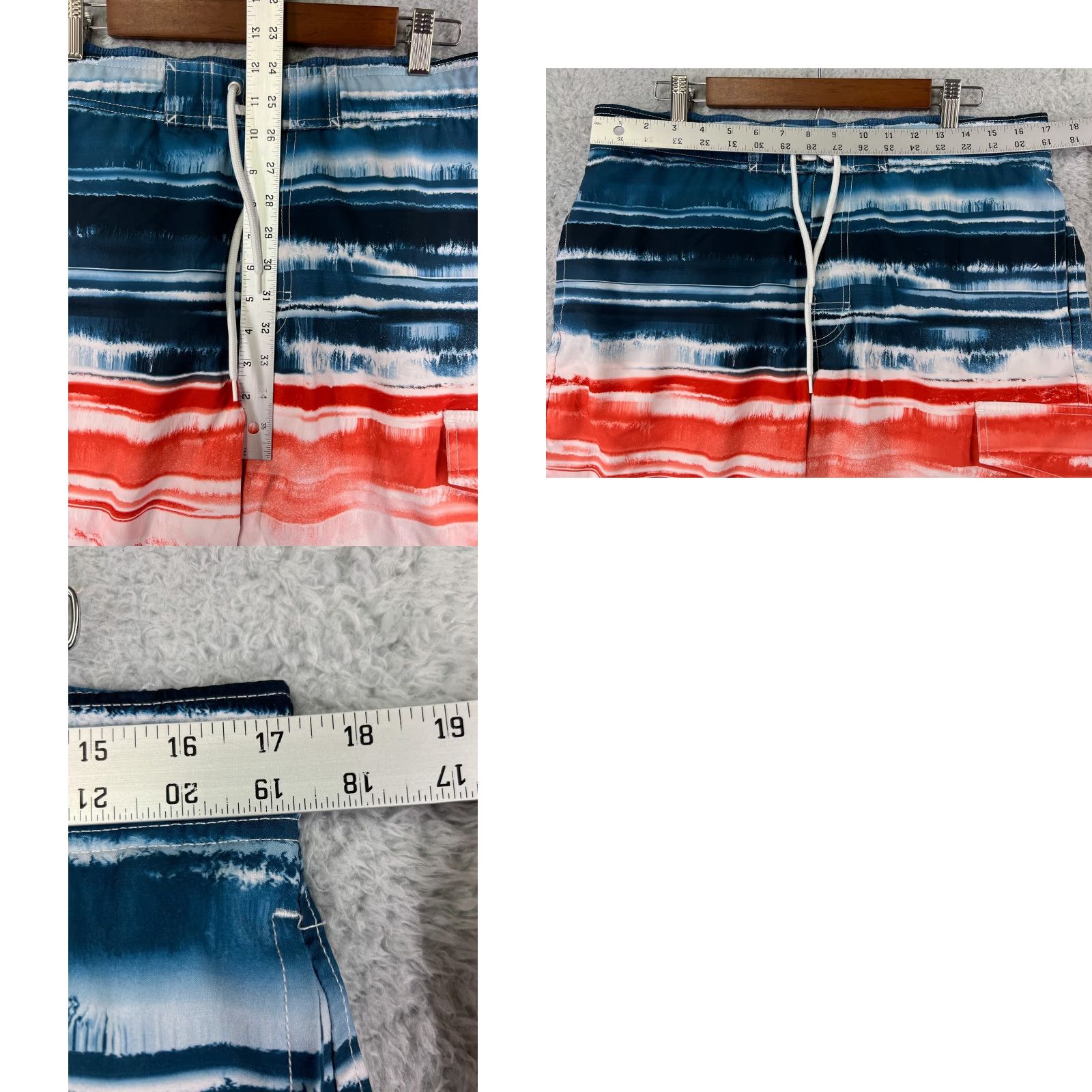 Vintage Sonoma Board Shorts Mens Large Blue White Red Striped Pockets Built-In Brief Drawstring Lined 34x9 Surf Beach Tropical 90s? Size US 33 - 9 Thumbnail