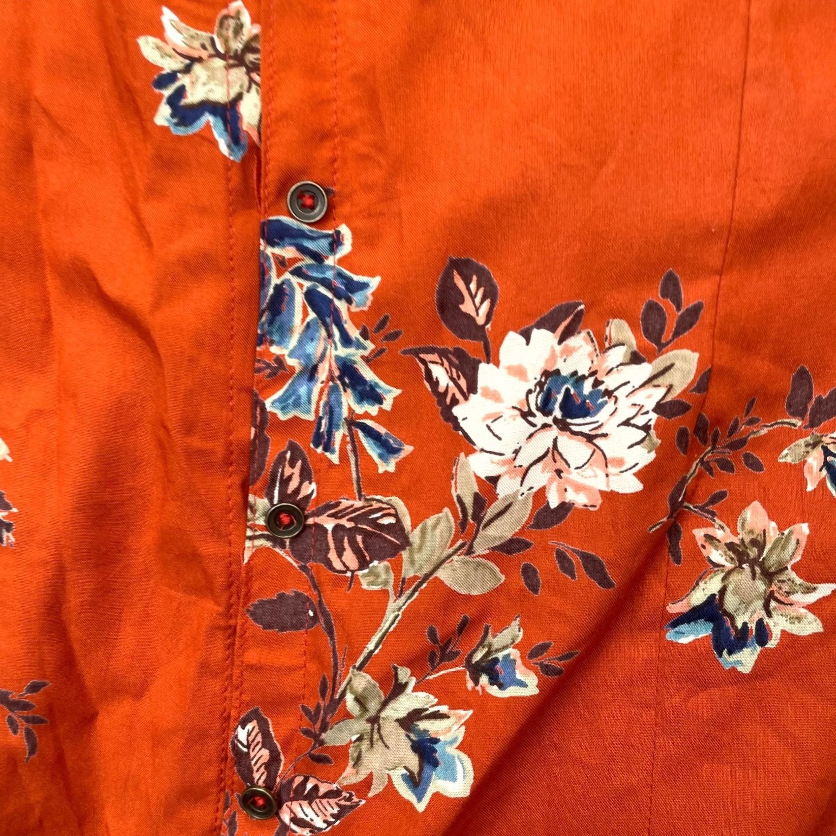 Vintage Back In The Saddle Shirt Womens 1X Orange Floral Hawaiian Button Up Pocket Shirts Size XL / US 12-14 / IT 48-50 - 3 Thumbnail