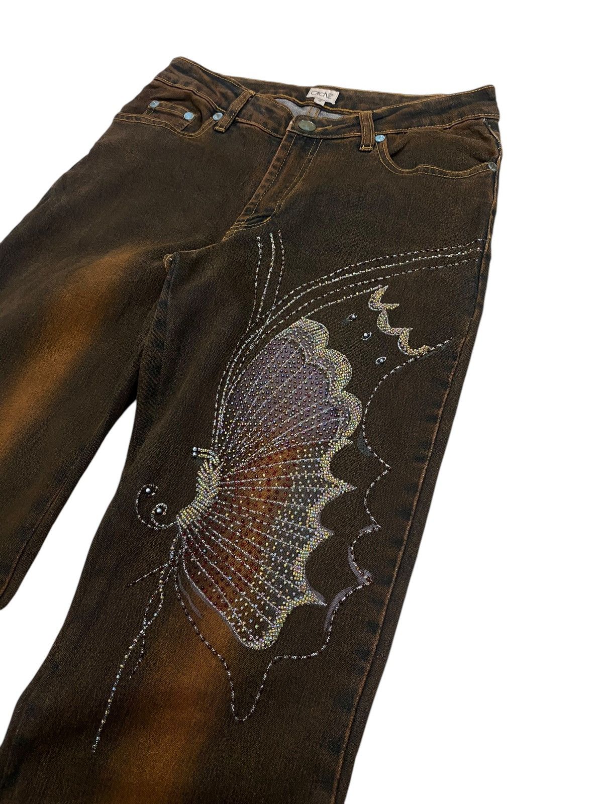 Hysteric Glamour Flare Cache Brown Mud Rhinestone Butterfly Embellishment Size US 28 / EU 44 - 8 Thumbnail