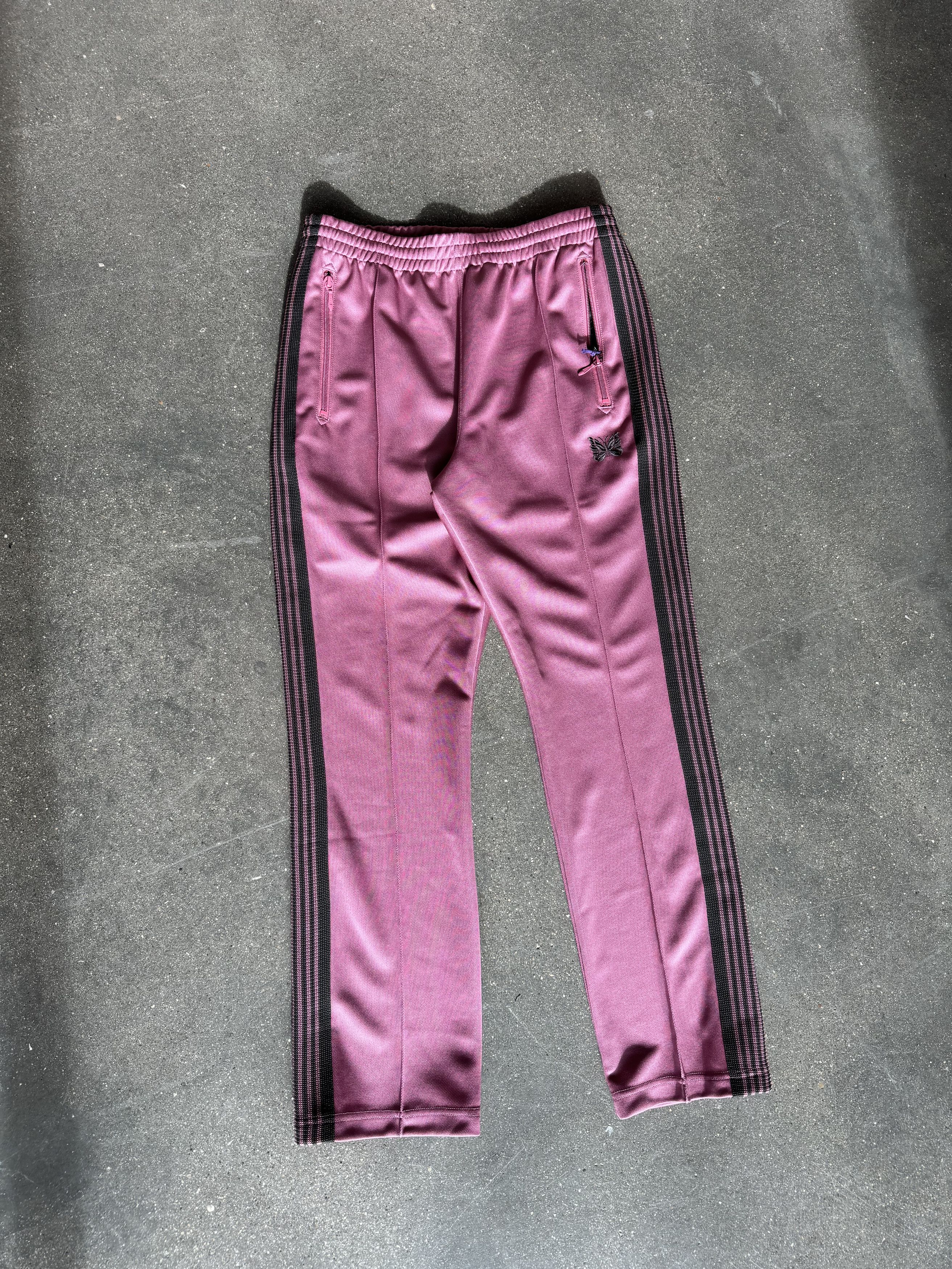 image of Needles Narrow Track Pant Velour Poly Smooth Smoke Pink, Men's (Size 30)