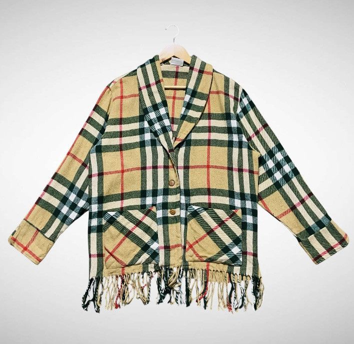 Sisley Vintage Sisley Plaid Fringe Shawl Collar Jacket Coat Size L / US 10 / IT 46 - 3 Thumbnail