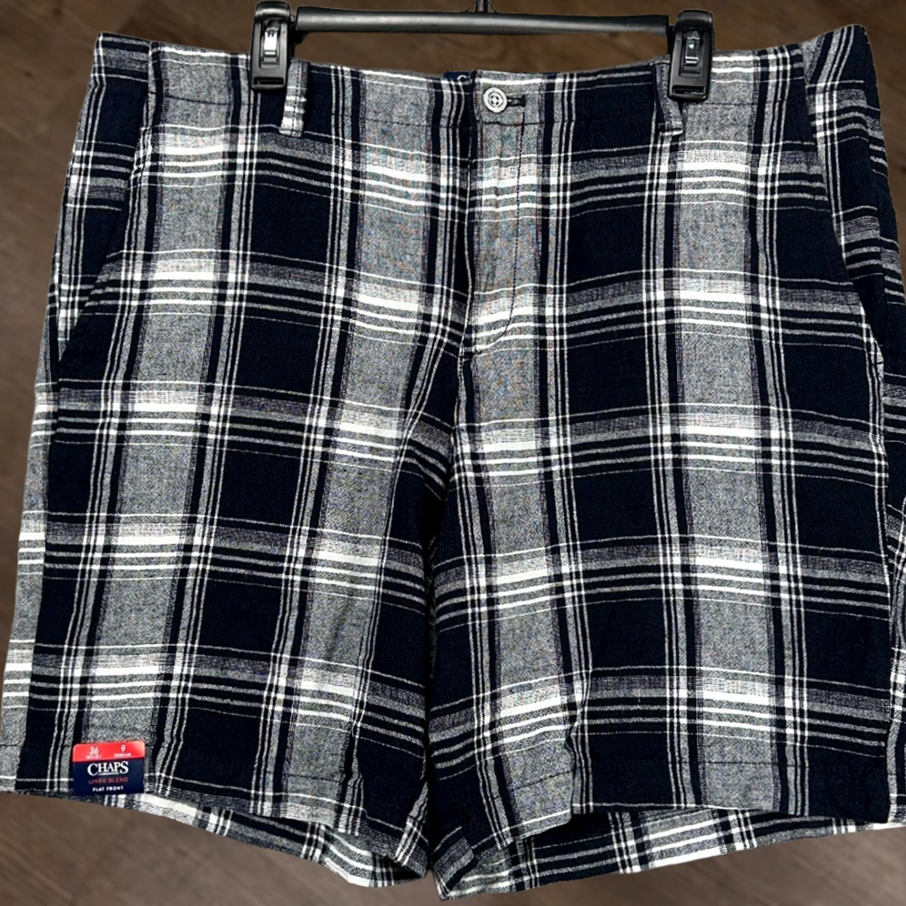 Chaps Chaps Linen Blend Shorts Men 36X9 Black White Plaid Flat Front Casual Pocket NEW Size US 36 / EU 52 - 1 Thumbnail