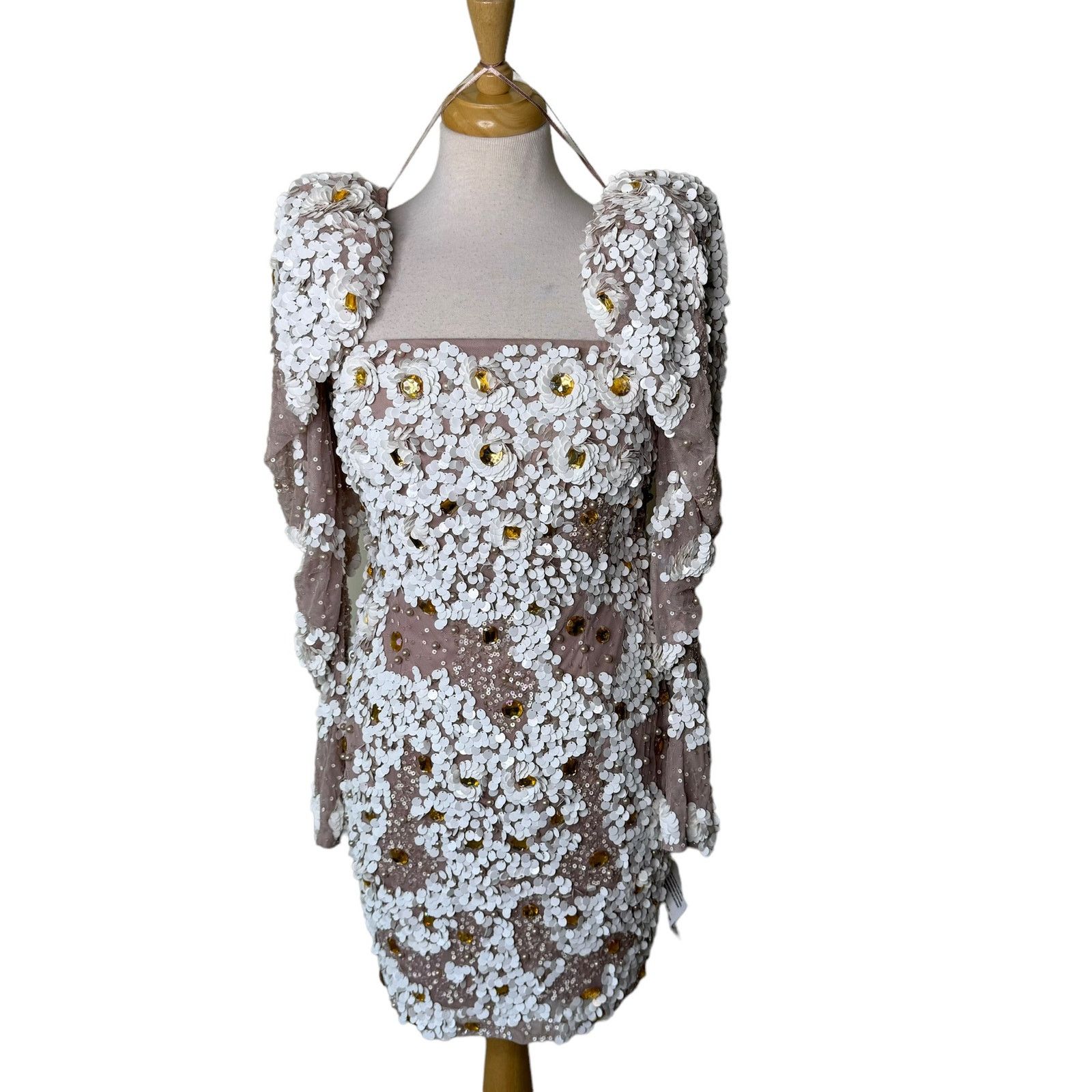 Asos LUXE Puff Sleeve Flower Embellished Dresses US 10